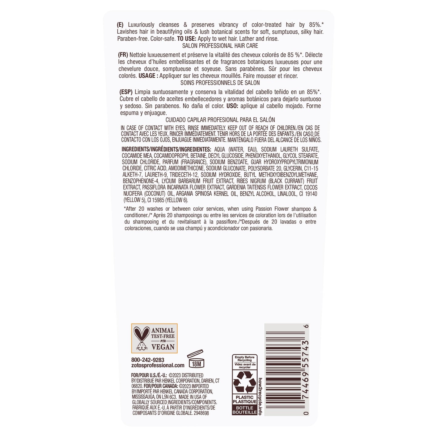 White Smoke Bain de Terre Passion Flower Color Preserving Shampoo, for Vibrant Color & Protection from Fading, with Argan & Monoi Oils, Paraben-free, Vegan, 13.5 Fl Oz