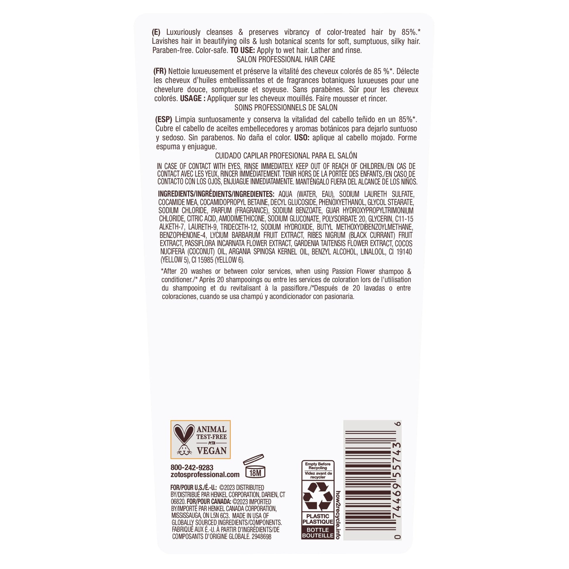 White Smoke Bain de Terre Passion Flower Color Preserving Shampoo, for Vibrant Color & Protection from Fading, with Argan & Monoi Oils, Paraben-free, Vegan, 13.5 Fl Oz