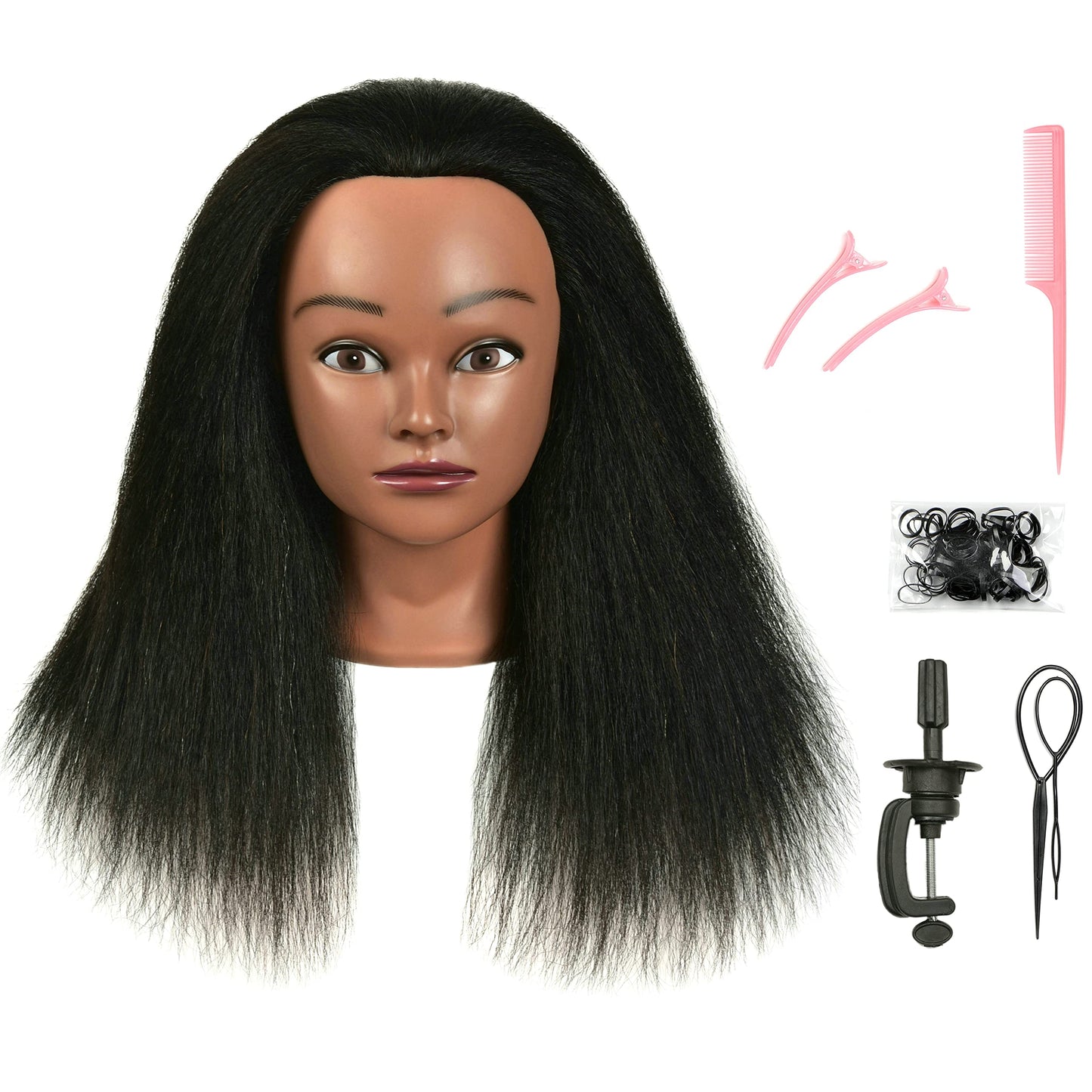 White Smoke FUTAI African American Mannequin Head 100% Real Human Hair Manikin Doll Style Head for Practice Braiding Styling Cosmetology Training with Stand