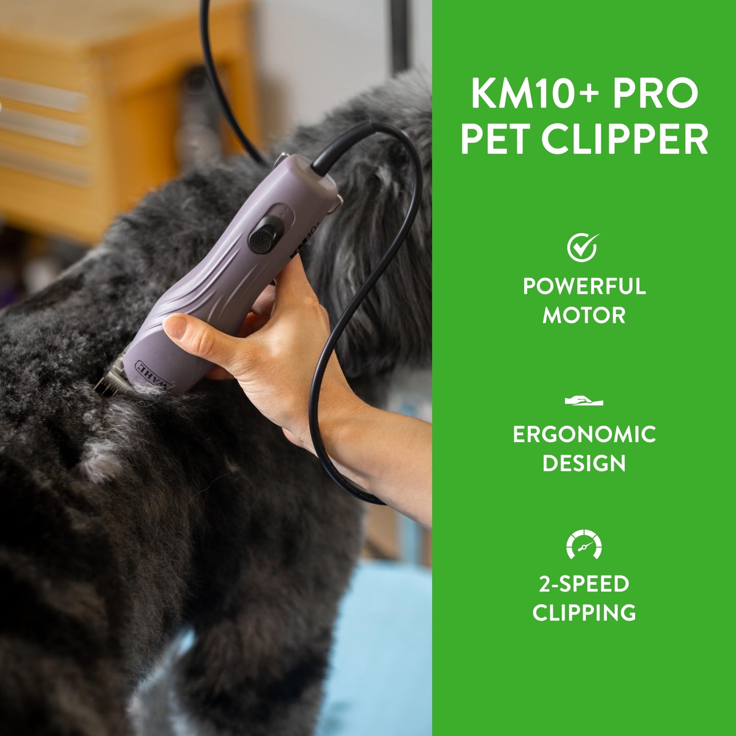 Forest Green Wahl Pro Animal KM10+ Corded Clipper - New #10 Prime Series Blade, LOCKGUARD Patent Pending Technology & Textured Housing Design - Clippers for Cats, Dogs & Horses - Lightweight - 2-Speeds - Purple