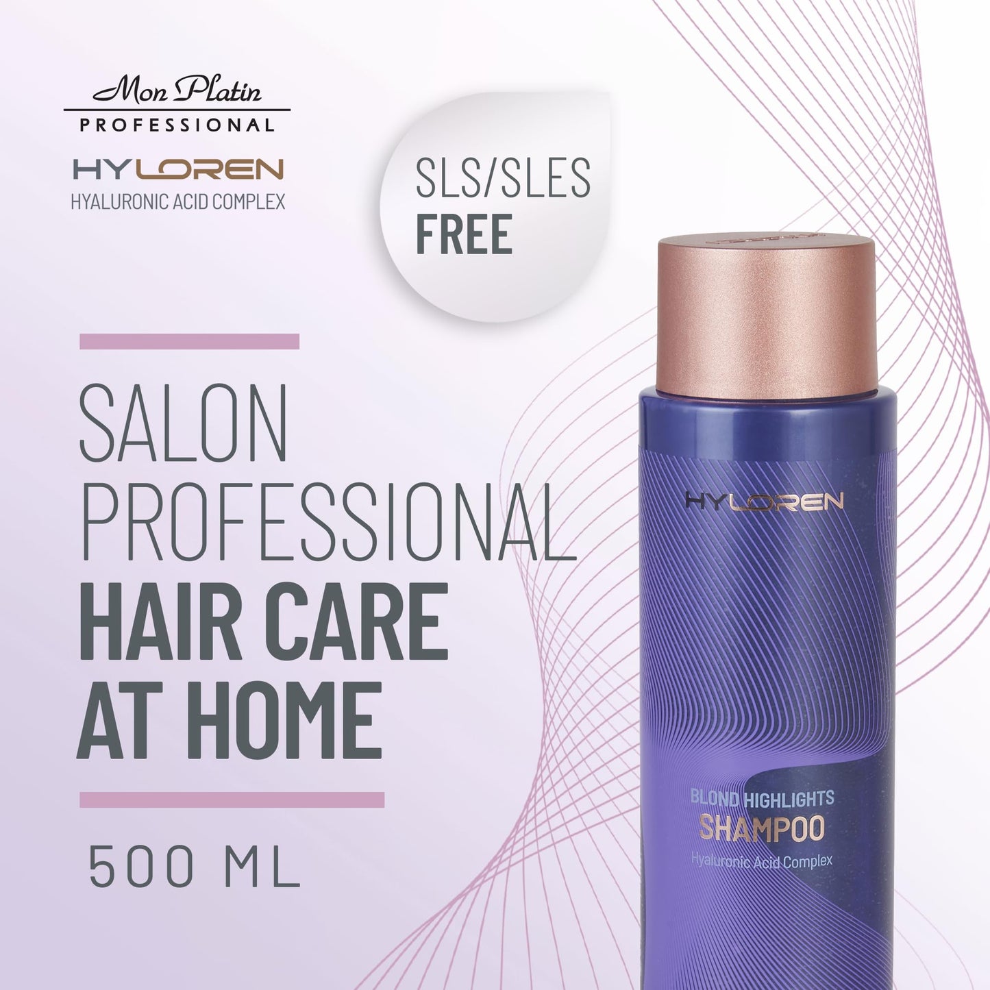White Smoke Mon Platin Professional HYLOREN Blond Hair Shampoo with Hyaluronic Acid for Blond & Highlighted Hair, Shampoo for Blond Hair, SLS/SLES Free, Moisturizing Shampoo, Purple Shampoo, 500ml