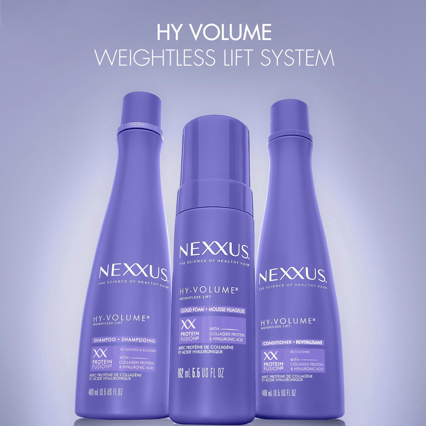 Dark Gray Nexxus Hy-Volume Cloud Foam Hair Foam for Lift and Volume For Flat & Limp Hair Hair Styling Foam Powered by Magnitube Volumizer Technology with Hyaluronic Acid 5.5 fl oz