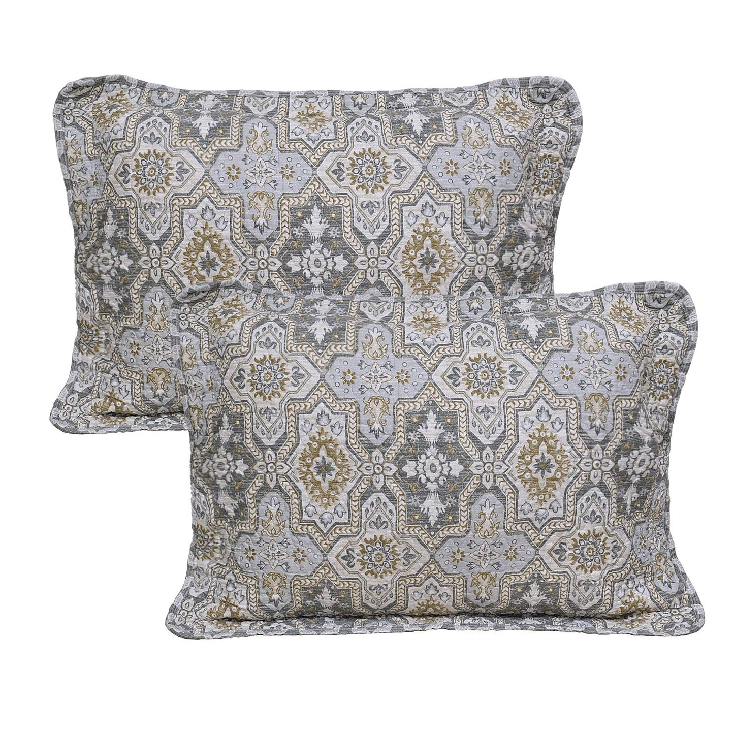 White Smoke Home Soft Things Lanza Printed Microfiber Quilt Oversize King 122" x 106" 5 Piece Bedding Set with Matching Shams Pillows, Mustard Gray Blue Floral Design Reversible Bedspread Coverlet