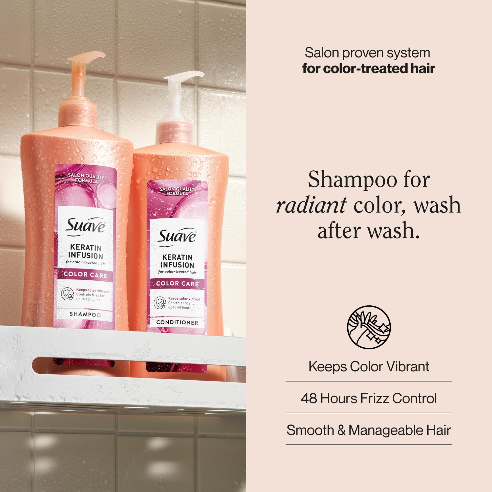 Antique White Suave Keratin Infusion Color Care Shampoo For Color Treated Hair, Anti Fade & 48HR Frizz Control, Smooths & Adds Shine, 28 FL OZ Pump, 4 Count