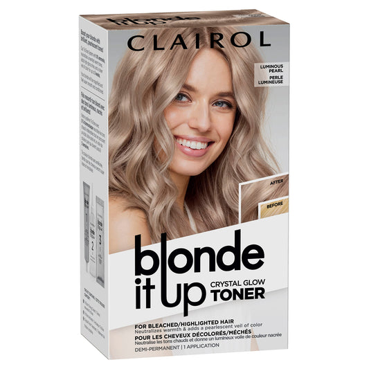 Light Gray Clairol Blonde It Up Crystal Glow Toners Demi-Permanent Hair Dye, Luminous Pearl Hair Color | Ammonia Free | Add Pearlescent Tones to Pre-Lightened Shades | Neutralizes Warmth | Pack of 1