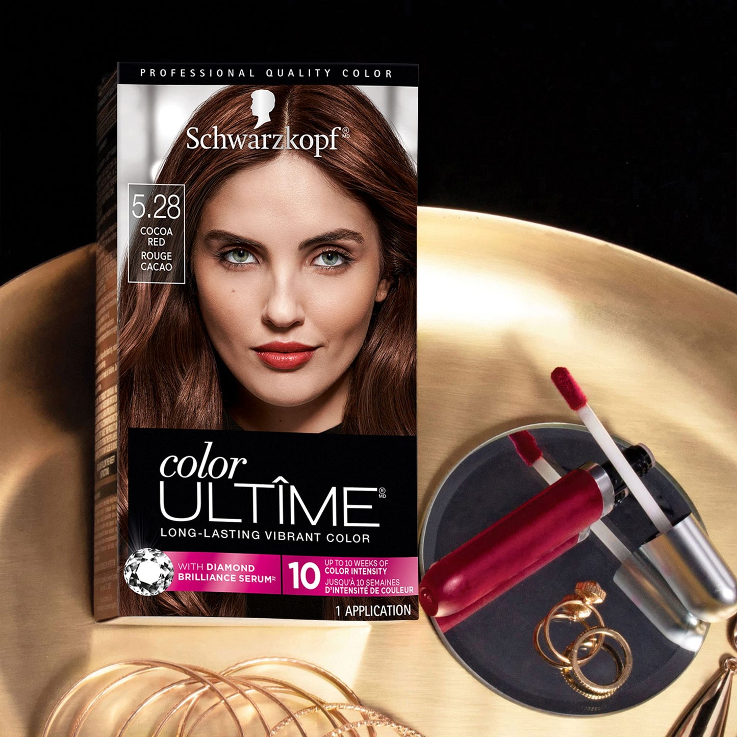 Black Schwarzkopf Color Ultime Hair Color Cream, 5.28 Cocoa Red (Packaging May Vary)