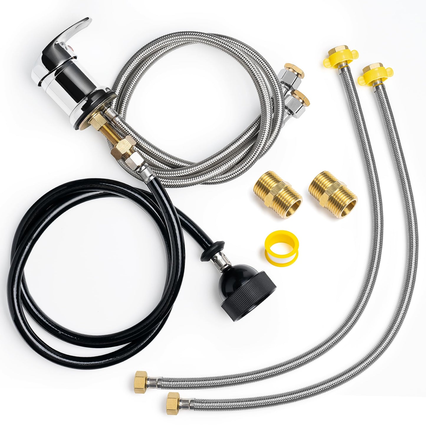 White Smoke Professional Beauty Salon Shampoo Sink Bowl Faucet and Sprayer Kit with Vacuum Breaker and Flexible Spray Hose - Faucet Extended Set, Additional Hoses and Connectors