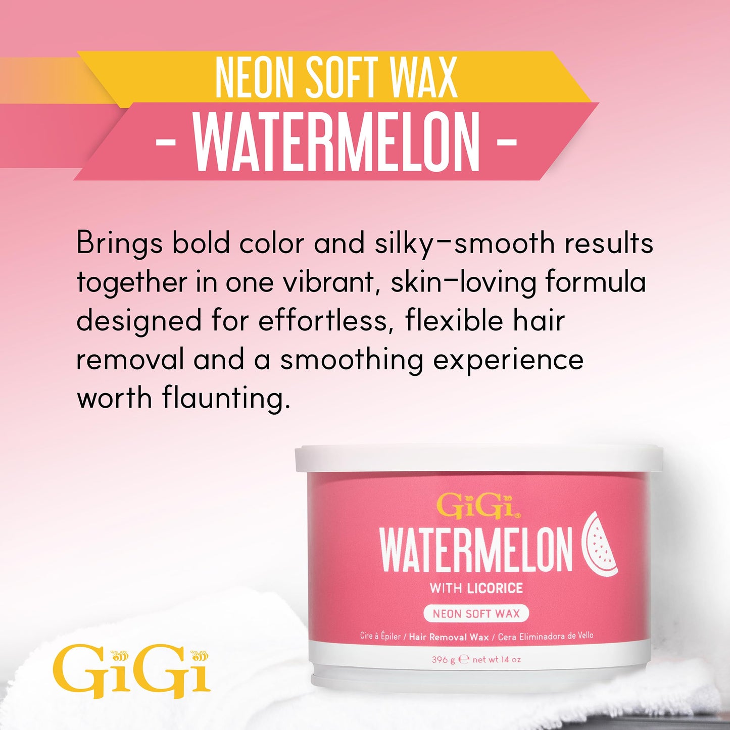 White Smoke Gigi Neon Soft Wax, Watermelon – Hair Removal Wax for Sensitive Skin & Body, Salon & At-Home Waxing for Women, 14 Oz