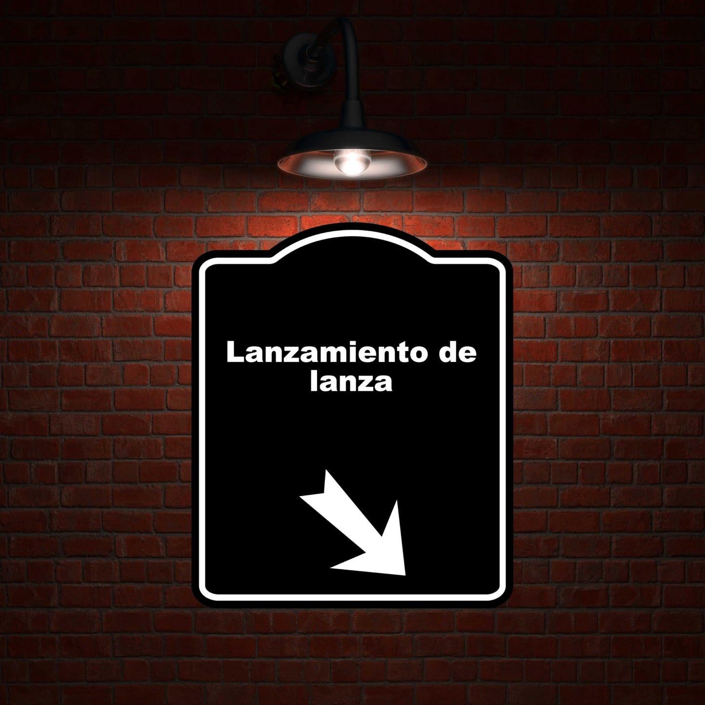 Black Lanzamiento de lanza Spanish Black Sign Arrow Down Right Aluminum Composite Sign 15 x 18 inches