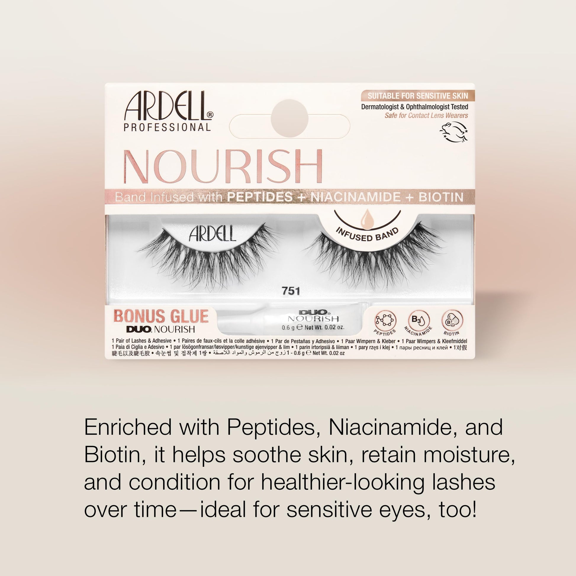 Light Gray Ardell Nourish Lashes 751 – False Eyelashes with Peptides & Biotin Infused Band, Lash Glue Included, Natural Wispy Strip Lashes for Sensitive Eyes
