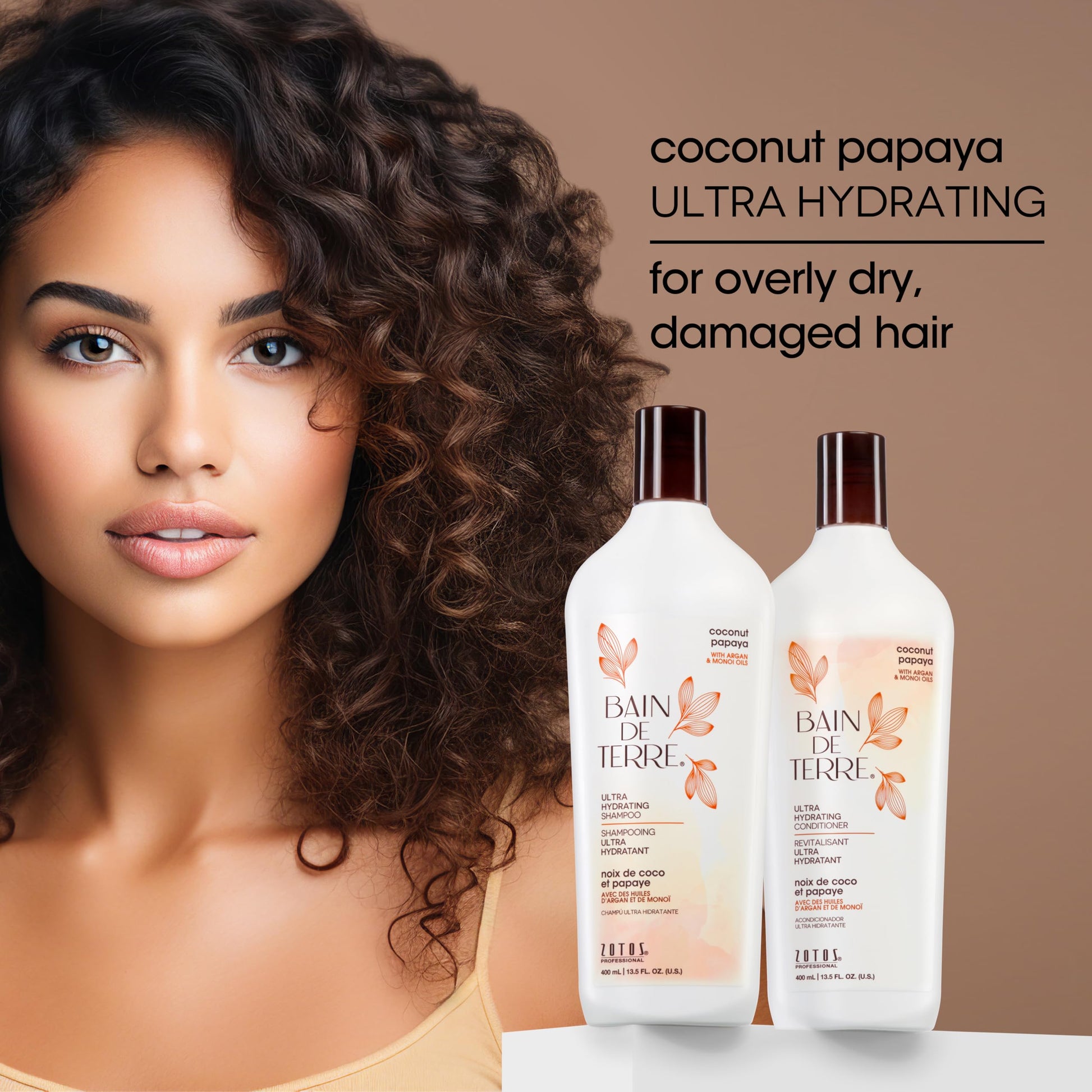 Dim Gray Bain de Terre Coconut Papaya Ultra Hydrating Conditioner, Moisture Quench for Dry, Damaged Hair, with Argan & Monoi Oils, Paraben-Free, Color-Safe, Vegan, 13.5 Fl Oz