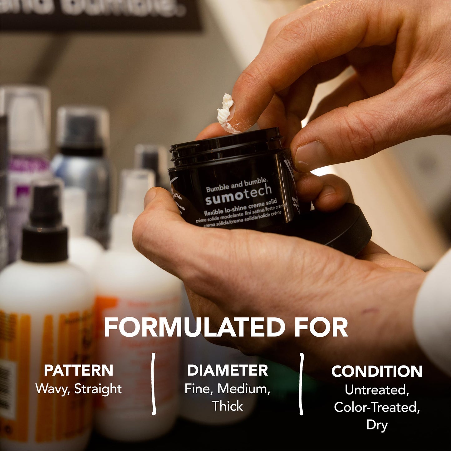 Black Bumble and bumble. Sumotech Flexible Hold Cream Solid | Pliable Texture, Flexible Hold + Lo-shine Finish | For Short to Medium Hair Styles | Fine to Medium Wavy, Straight Hair Types, 1.5 Ounce