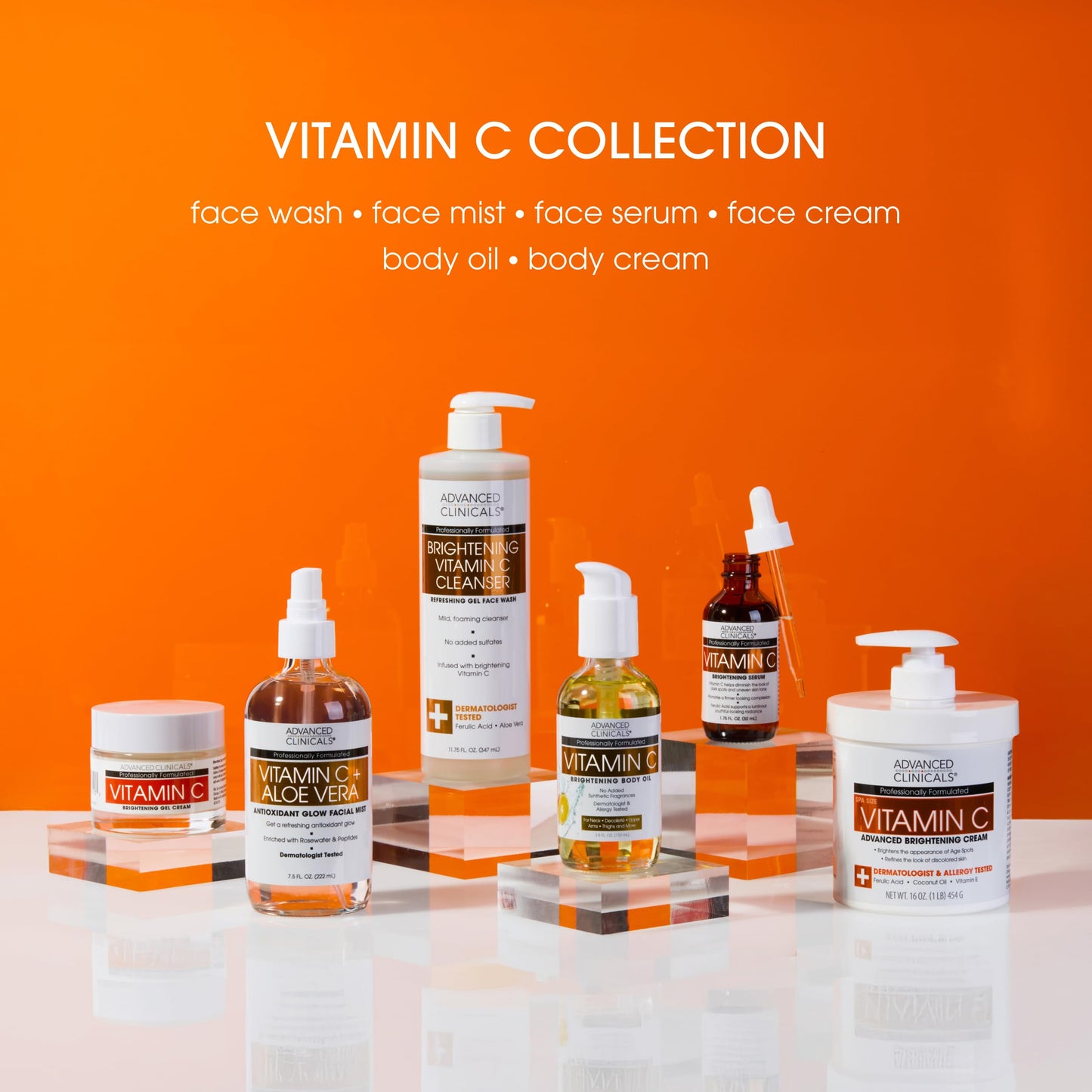 Dark Orange Advanced Clinicals Vitamin C Cream Visibly Brightening Body Lotion | Vitamin C Moisturizer Skin Care Body Cream For Women & Men Visibly Improves Look Of Dark Spots & Uneven Skin Tone, W/Travel Size