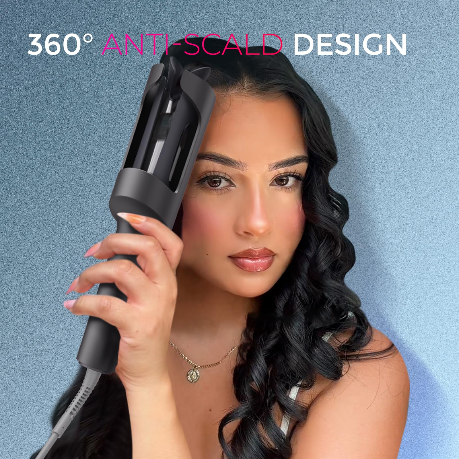 Slate Gray TYMO Automatic Rotating Curling Iron - TYMO CURLPRO Beach Waves Curling Wand, Portable Hair Curler, 500 Million Ionic, Dual Voltage & Lightweight for Travel, Ceramic Coating, 1 1/4 Inch, Metallic Gray