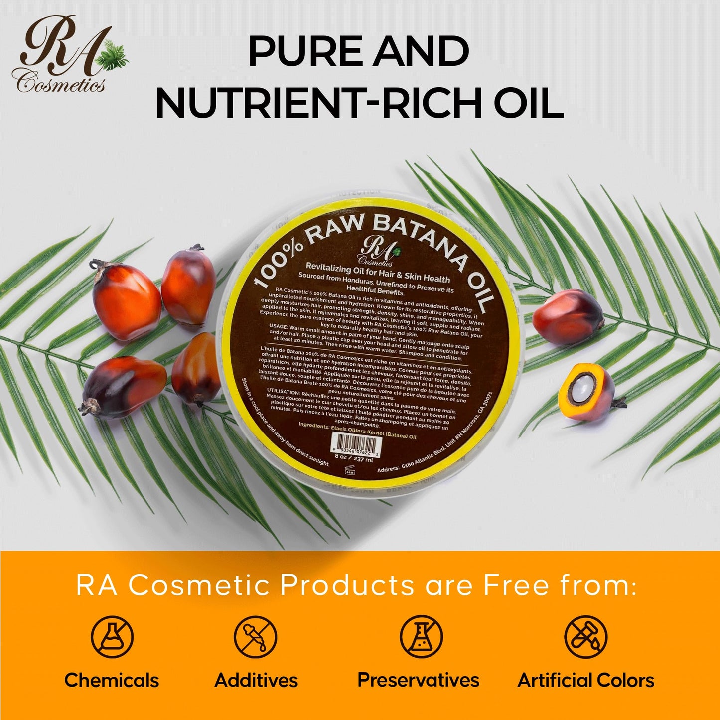 Light Gray RA COSMETICS 100% Natural Unrefined Batana Hair Oil for Healthy Hair, 16 oz | Dr Sebi Batana Oil Hair Moisturizer for Damaged Hair Repair| Strengthening and Nourishing Hair Conditioner