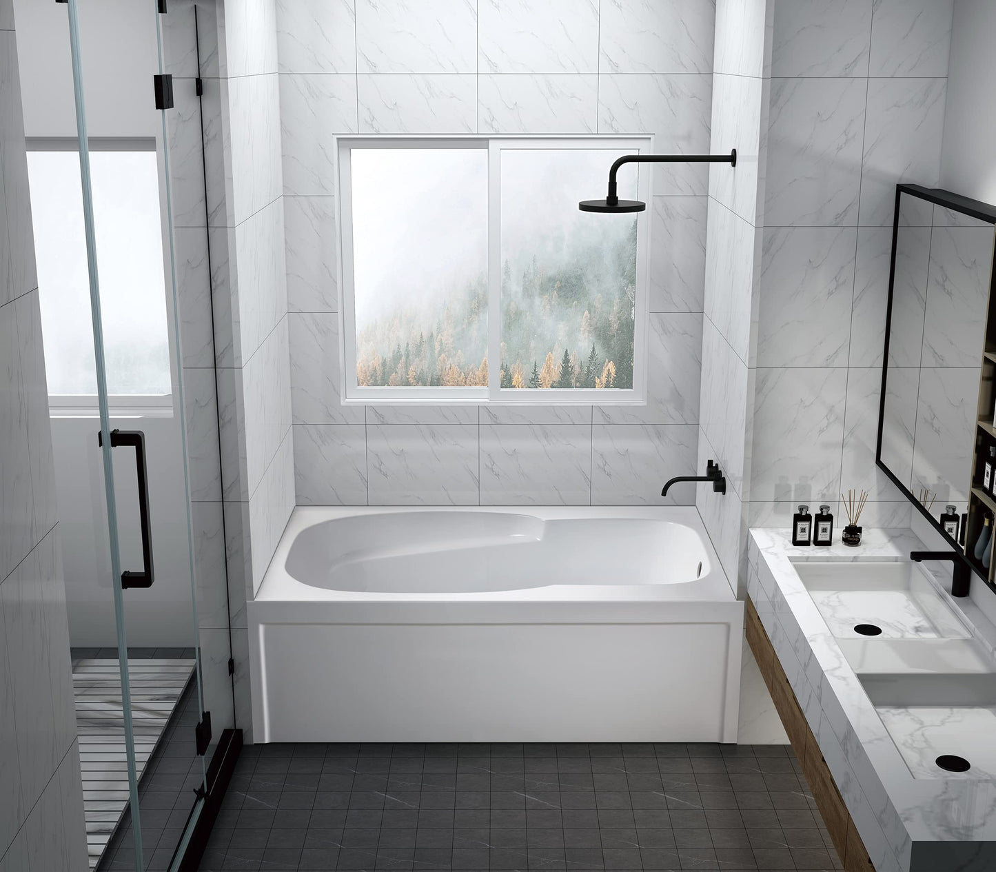 Gray Aqua Eden VTAM6031R21A 60-Inch Anti-Skid Acrylic 3-Wall Alcove Tub with Right Hand Drain Hole, White
