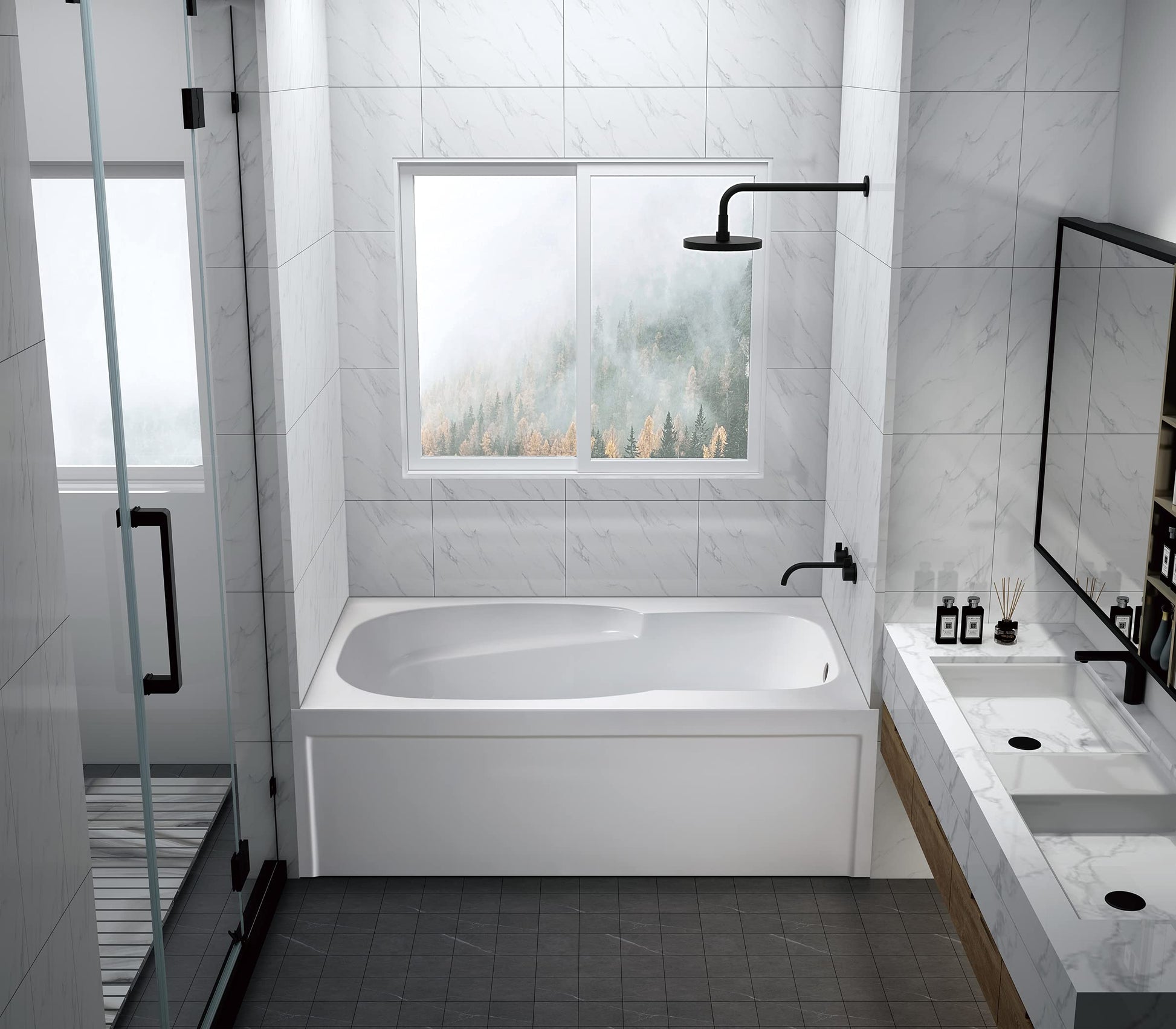 Gray Aqua Eden VTAM6031R21A 60-Inch Anti-Skid Acrylic 3-Wall Alcove Tub with Right Hand Drain Hole, White
