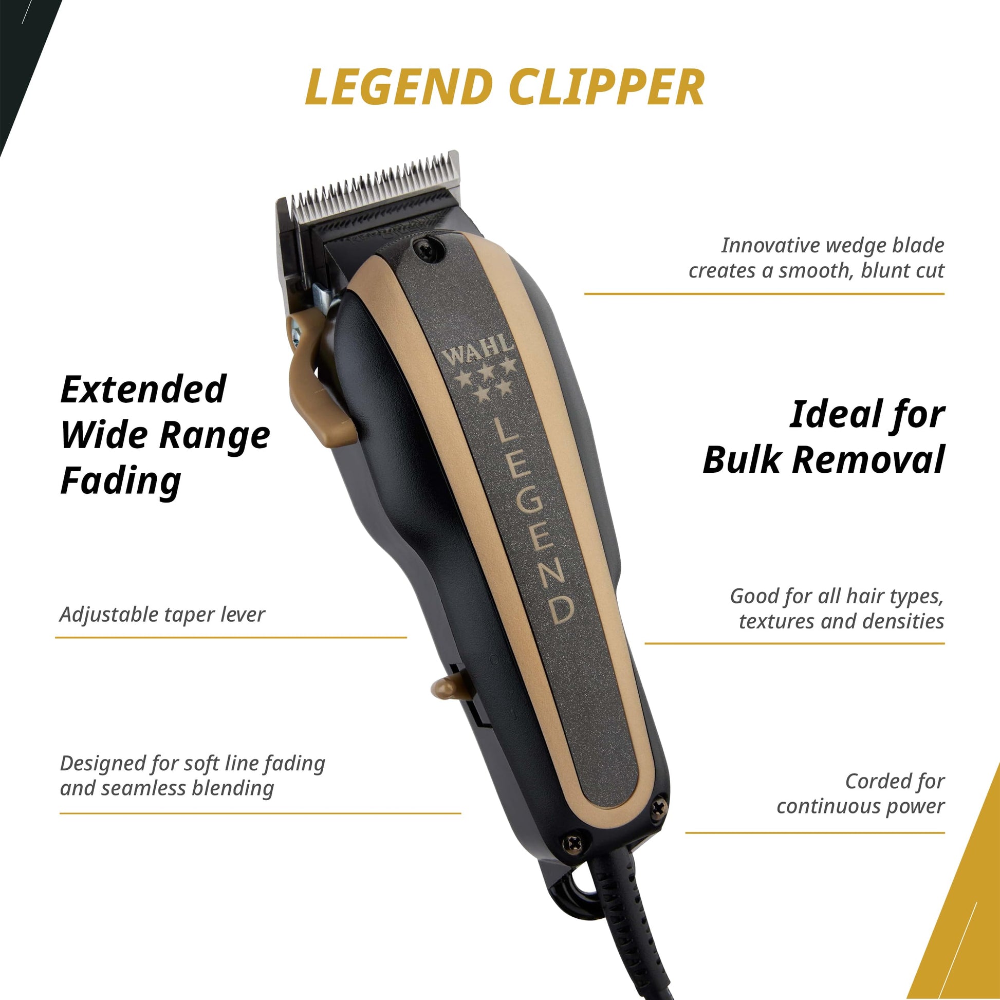 White Smoke Wahl Professional 5-Star Barber Combo, Corded Legend Clipper & Hero T-Blade Trimmer Set, Black/Gold Finish