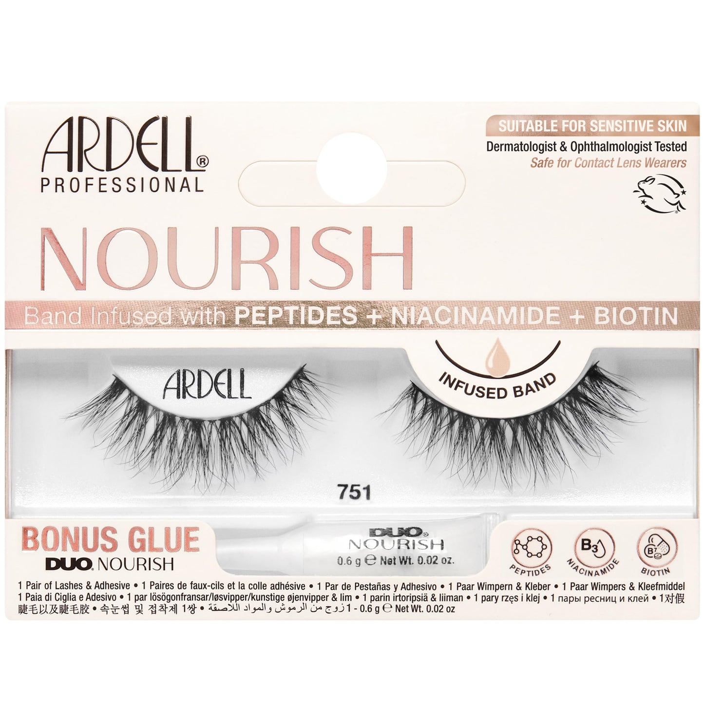 Seashell Ardell Nourish Lashes 751 – False Eyelashes with Peptides & Biotin Infused Band, Lash Glue Included, Natural Wispy Strip Lashes for Sensitive Eyes