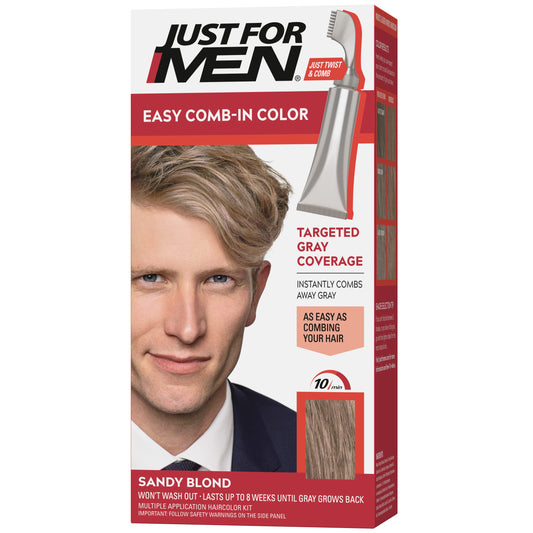 White Smoke Just For Men Easy Comb-In Color Mens Hair Dye, Easy No Mix Application with Comb Applicator - Sandy Blond, A-10, Pack of 1
