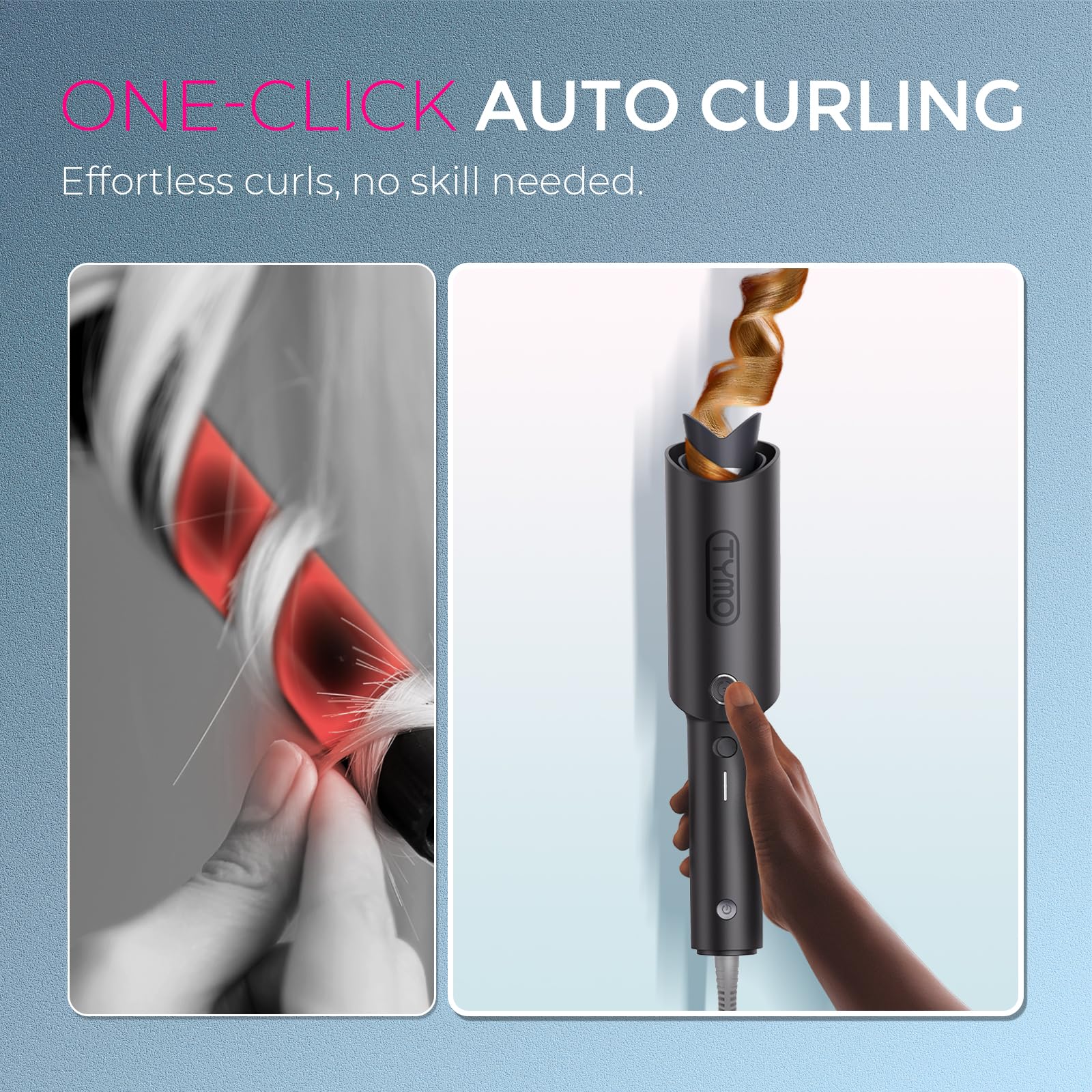 White Smoke TYMO Automatic Rotating Curling Iron - TYMO CURLPRO Beach Waves Curling Wand, Portable Hair Curler, 500 Million Ionic, Dual Voltage & Lightweight for Travel, Ceramic Coating, 1 1/4 Inch, Metallic Gray