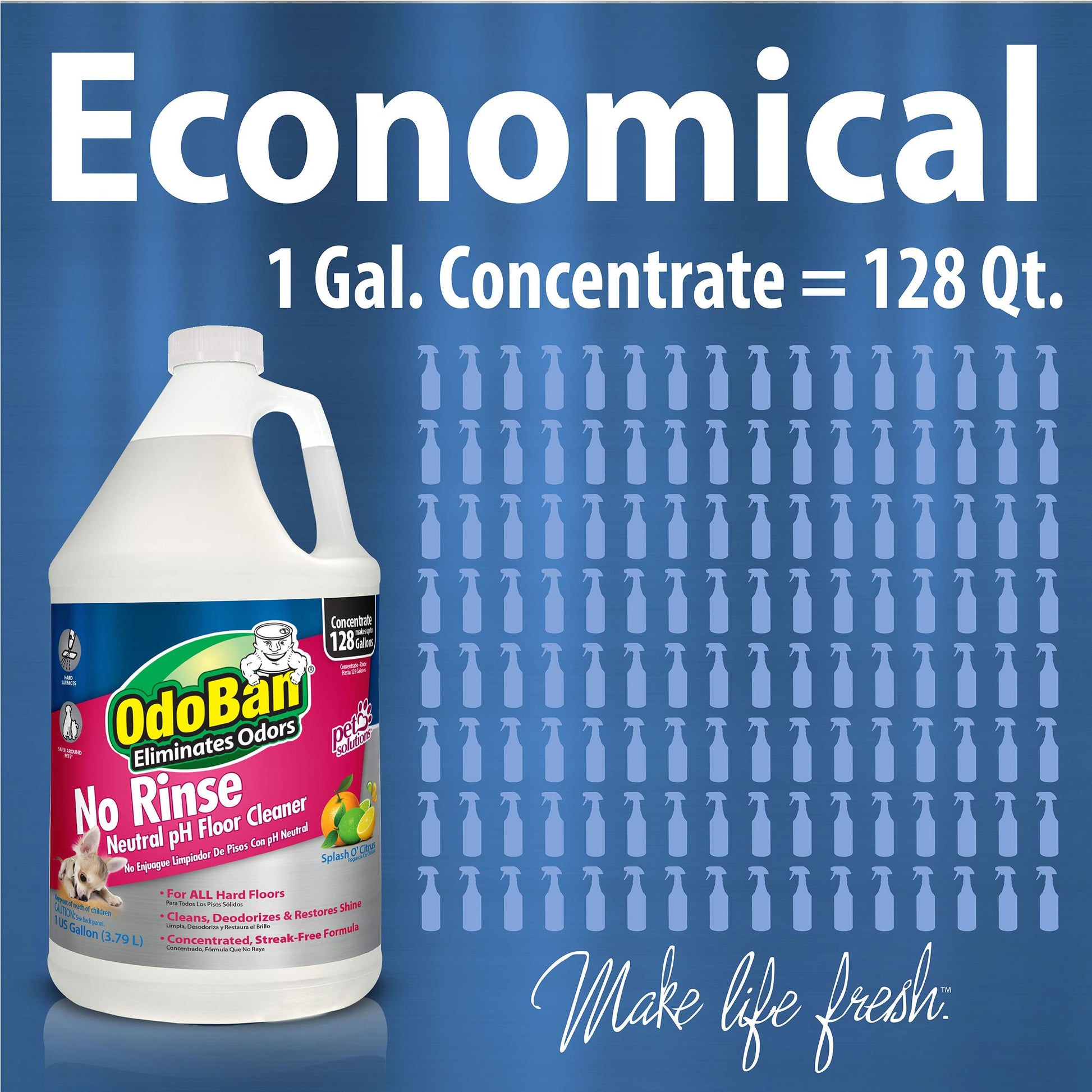 Dark Slate Blue OdoBan Pet Solutions No Rinse Neutral pH Floor Cleaner Concentrate, Made in the USA, Splash O' Citrus Scent, 2 Gallons
