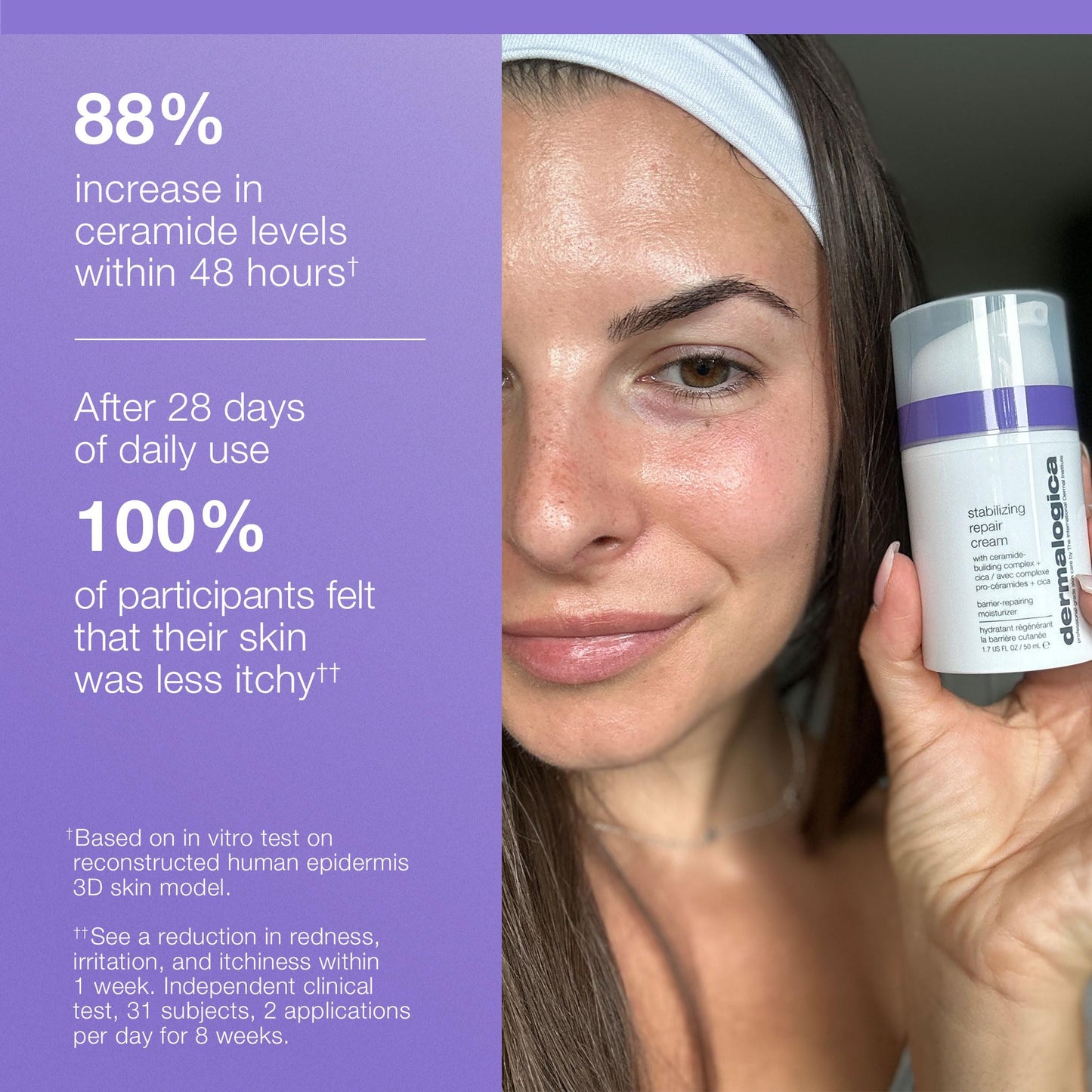 Medium Purple Dermalogica Stabilizing Repair Cream, Face Moisturizer for Sensitive Skin with Cica - Strengthens, Soothes, and Repairs Skin Barrier, 3.4 fl oz