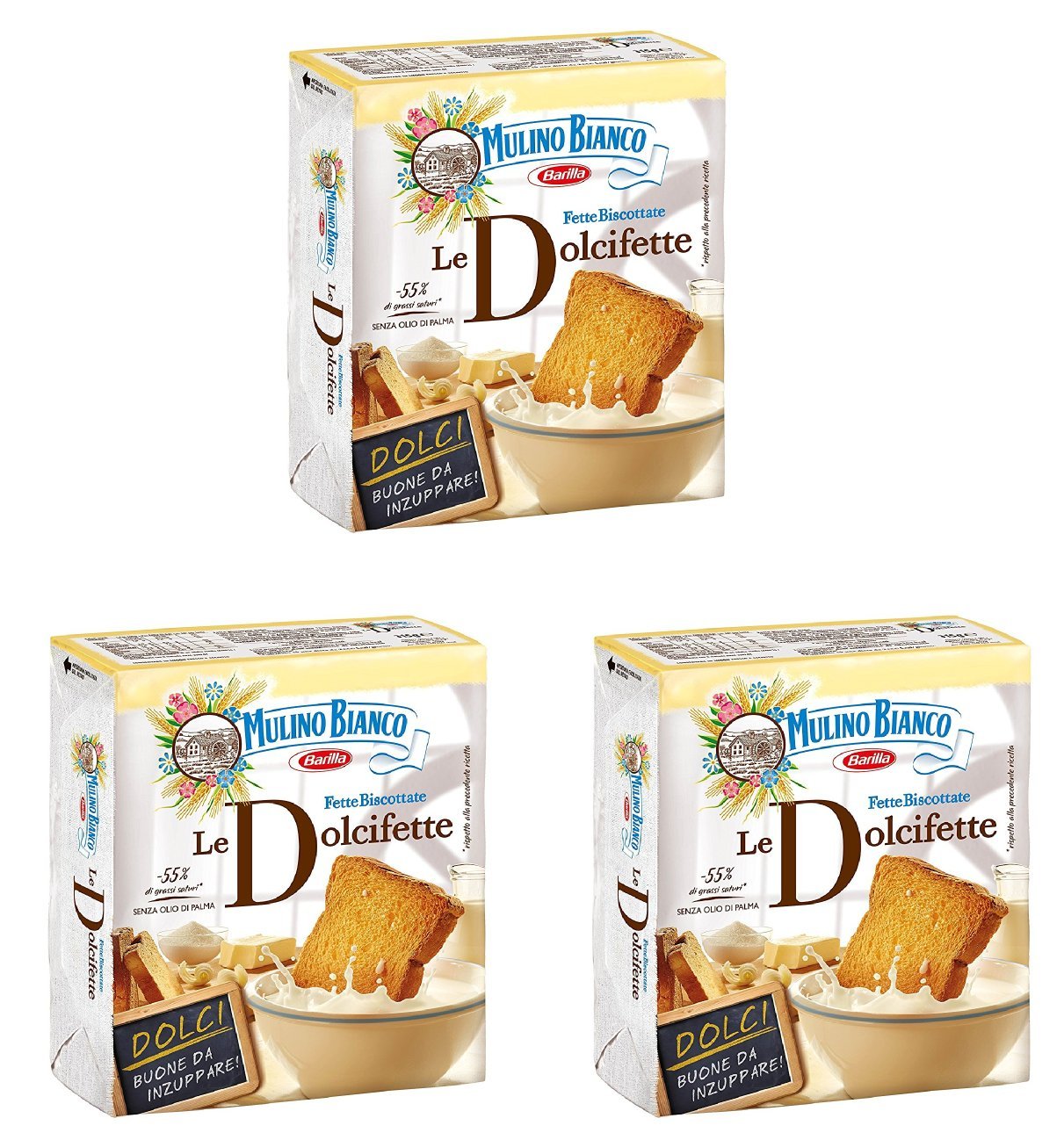 White Smoke Mulino Bianco: " Le Dolcifette " Fette Biscottate 32 count - Italian Rusks - 11.11 Oz (315g) - Pack of 3 [ Italian Import ]
