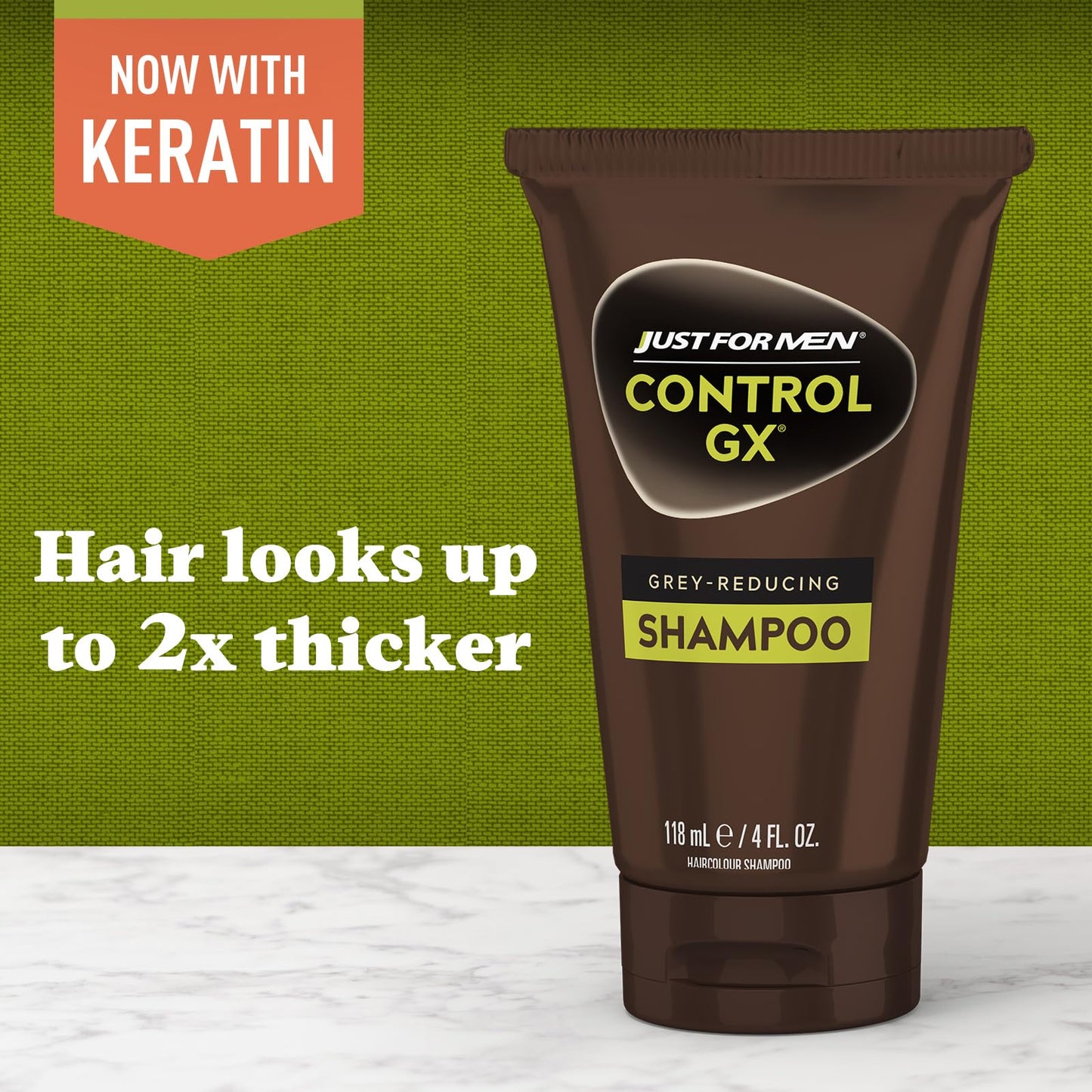 Olive Drab Just for Men Control GX Grey Reducing Shampoo, Gradual Hair Color with Keratin for Stronger Thicker and Healthier Looking Hair, 4 Fl Oz - Pack of 1 (Packaging May Vary)