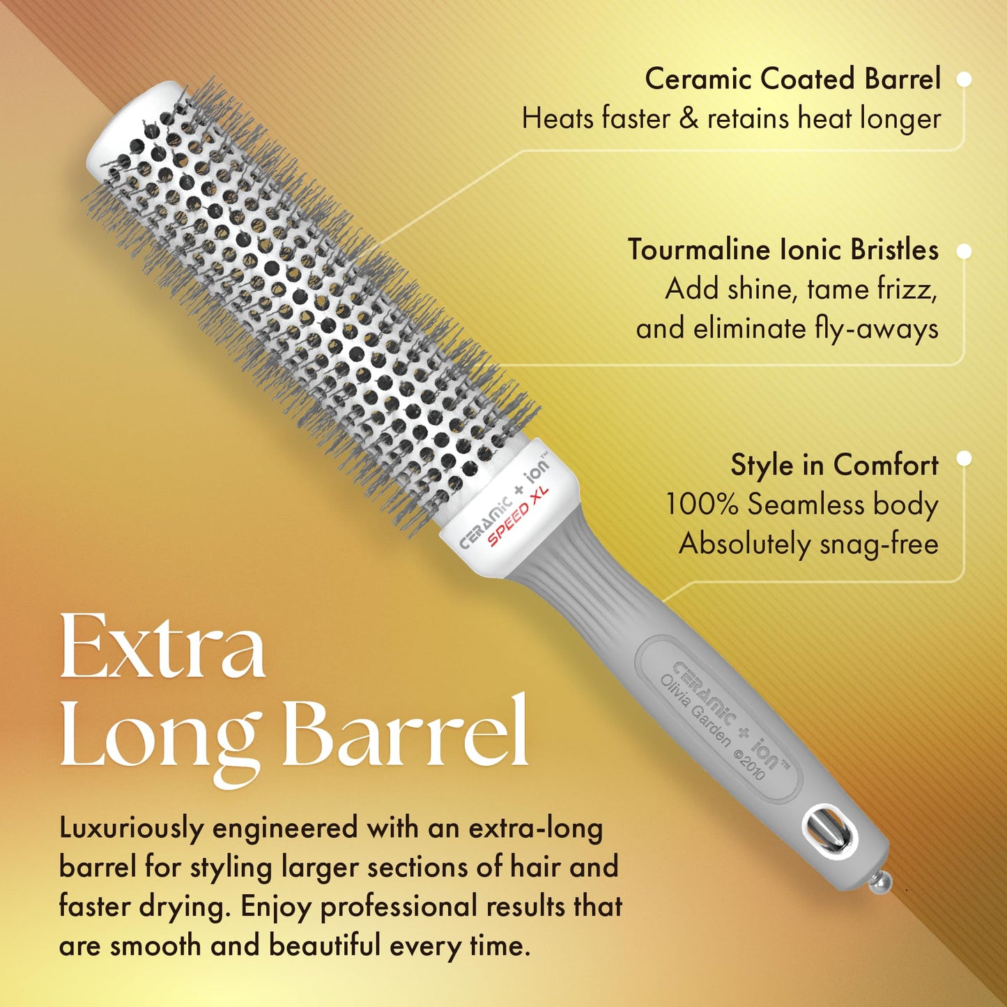 Sandy Brown Olivia Garden Ceramic + Ion Speed XL - Extra-Long Round Thermal Hair Brush - Not Electrical - Professional Blowout Brush for Normal to Thick Hair - 1 3/8"- Diameter Barrel - CIXL-35