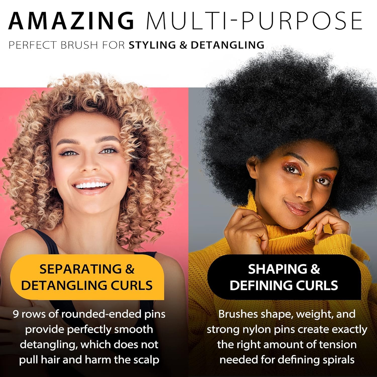 White Smoke 2 PCS Hair Brush for Women Men 7 Row 5 Row Curly Wet or Dry Hair Classic Styling Brushes for Natural Thick Hair, Blow Separating, Shaping Defining Curls Tools Travel Bristle Black Hairbrush