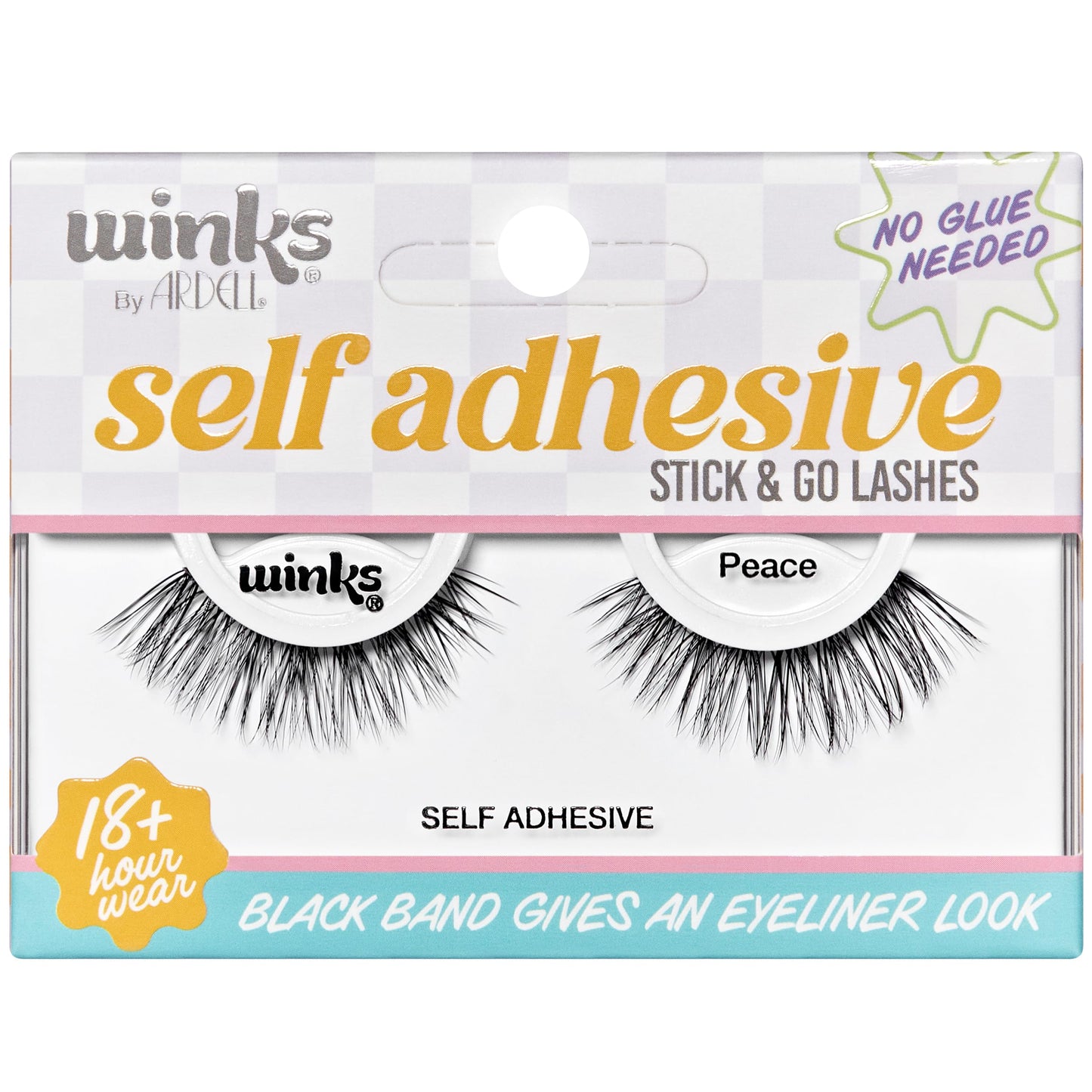 Lavender Ardell Winks Self Adhesive Eyelashes – Peace Style, Press on Lashes No Glue Needed, Stick On Lashes with Black Band Eyeliner Effect for Eyelashes Natural Look, 1 Pair