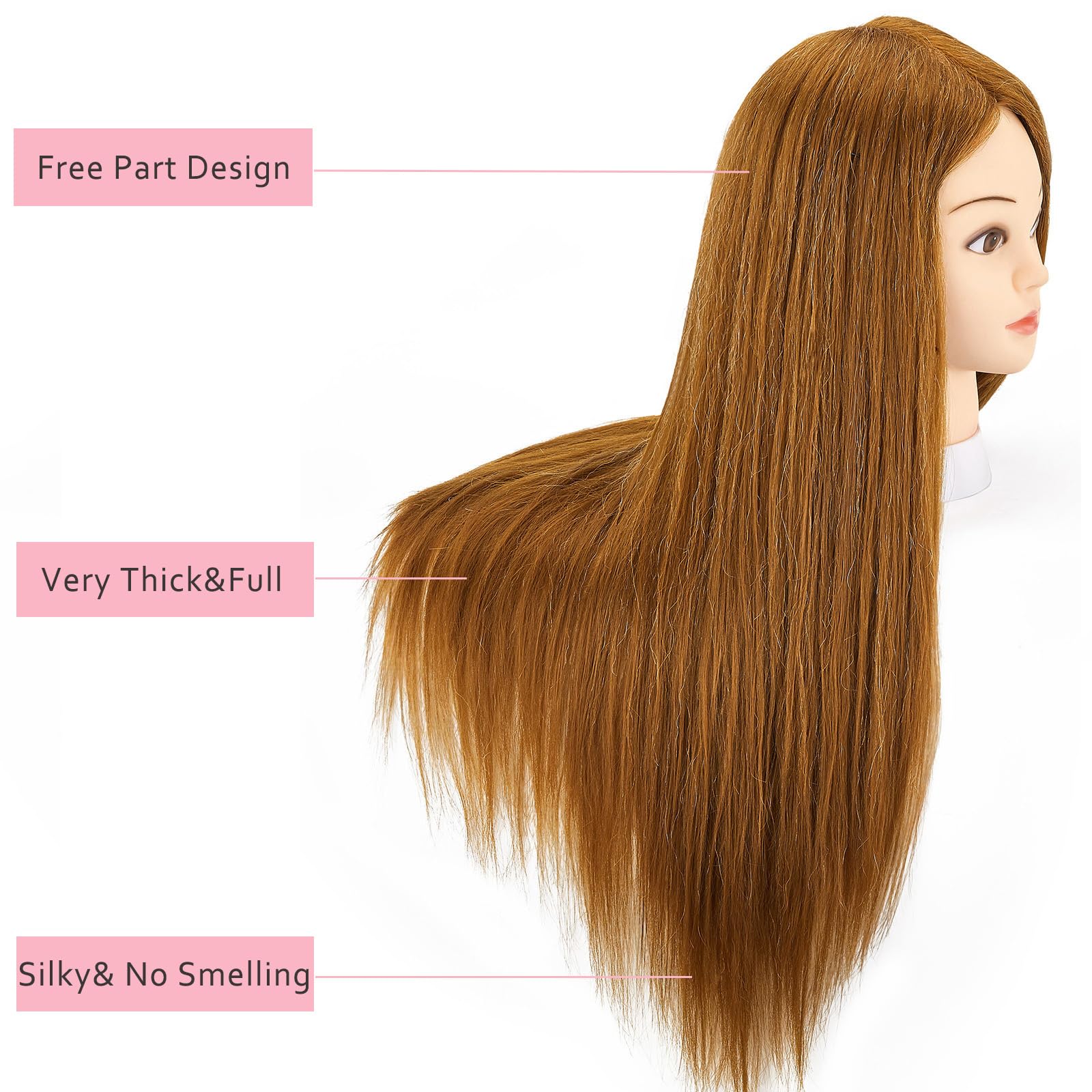 White Smoke Mannequin Head with 80% Human Hair, 28'' Doll Head for Cosmetology & Hairdresser, Real Hair Cosmetology Makeup Hairdressing Training Head