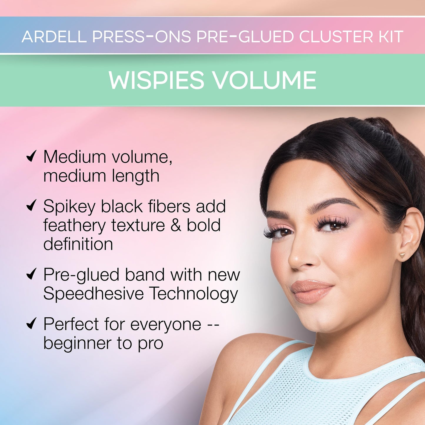 Light Green Ardell Press On Pre-Glued Eyelash Extension - Wispies Volume, Customizable DIY Lash Clusters, All-Day Wear, 12mm and 14mm Individual Lashes, 12 Count