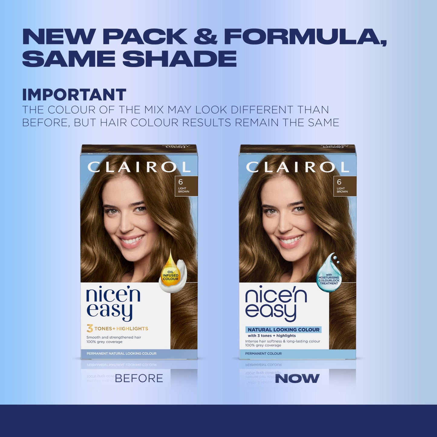 Powder Blue Clairol Nice'n Easy Permanent Hair Dye, 6 Light Brown Hair Color, Pack of 1 - Packaging May Vary