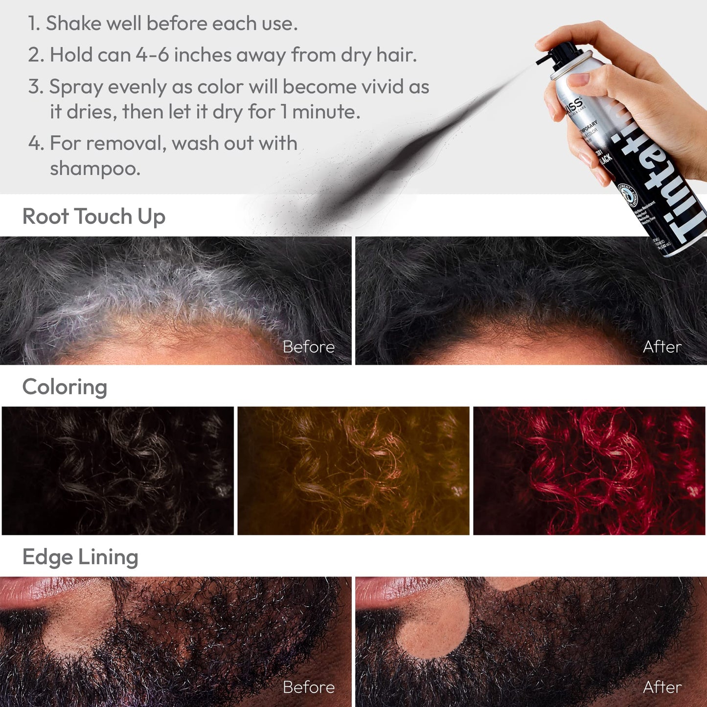 White Smoke Kiss Gray Hair Concealer - Temporary Tintation Color Spray for Root Touch Up and Hair Dye 2.82 oz. 2 PACK (Black)