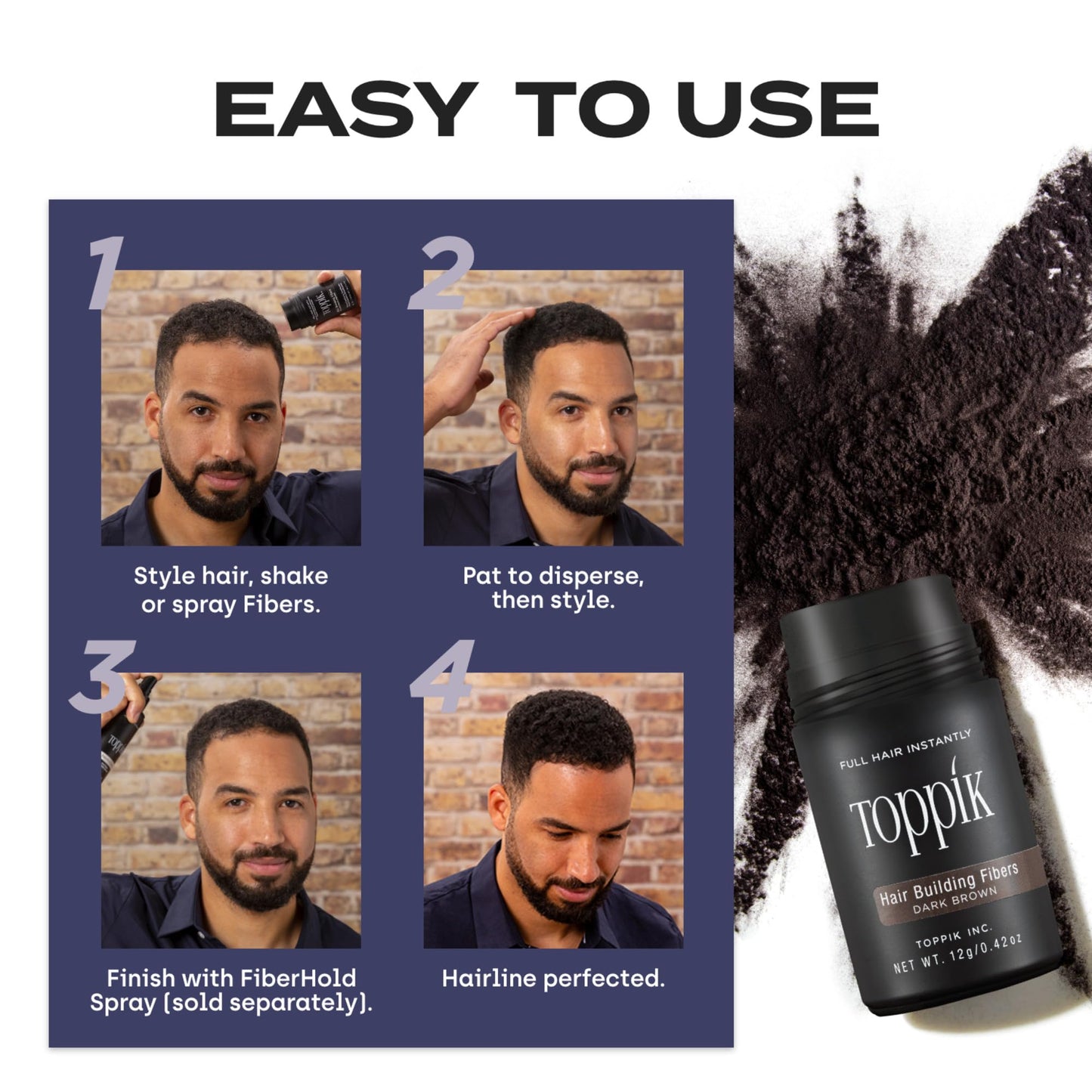 White Smoke Toppik Hair Building Fibers, Black, 12g Fill In Fine or Thinning Hair, Instantly Thicker, Fuller Looking, 9 Shades for Men & Women, Keratin Protein Formula