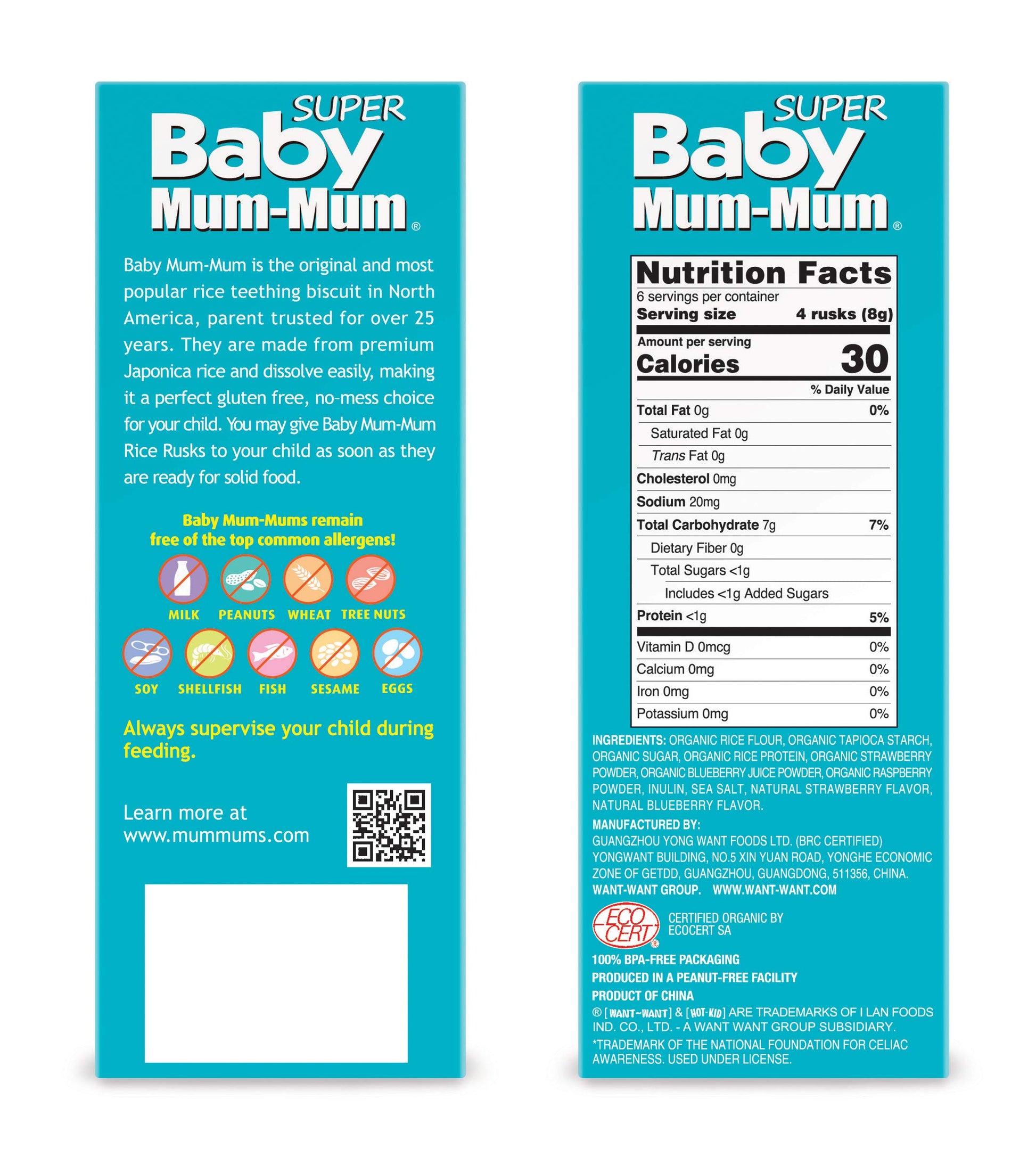 White Smoke Baby Mum-Mum Organic Gentle Teething Crackers, Super Berry | 24 Count (Pack of 6) | Gluten Free, Allergen Free, Non-GMO | Baby Snacks, Teether Relief Rice Rusk Cookies for Babies