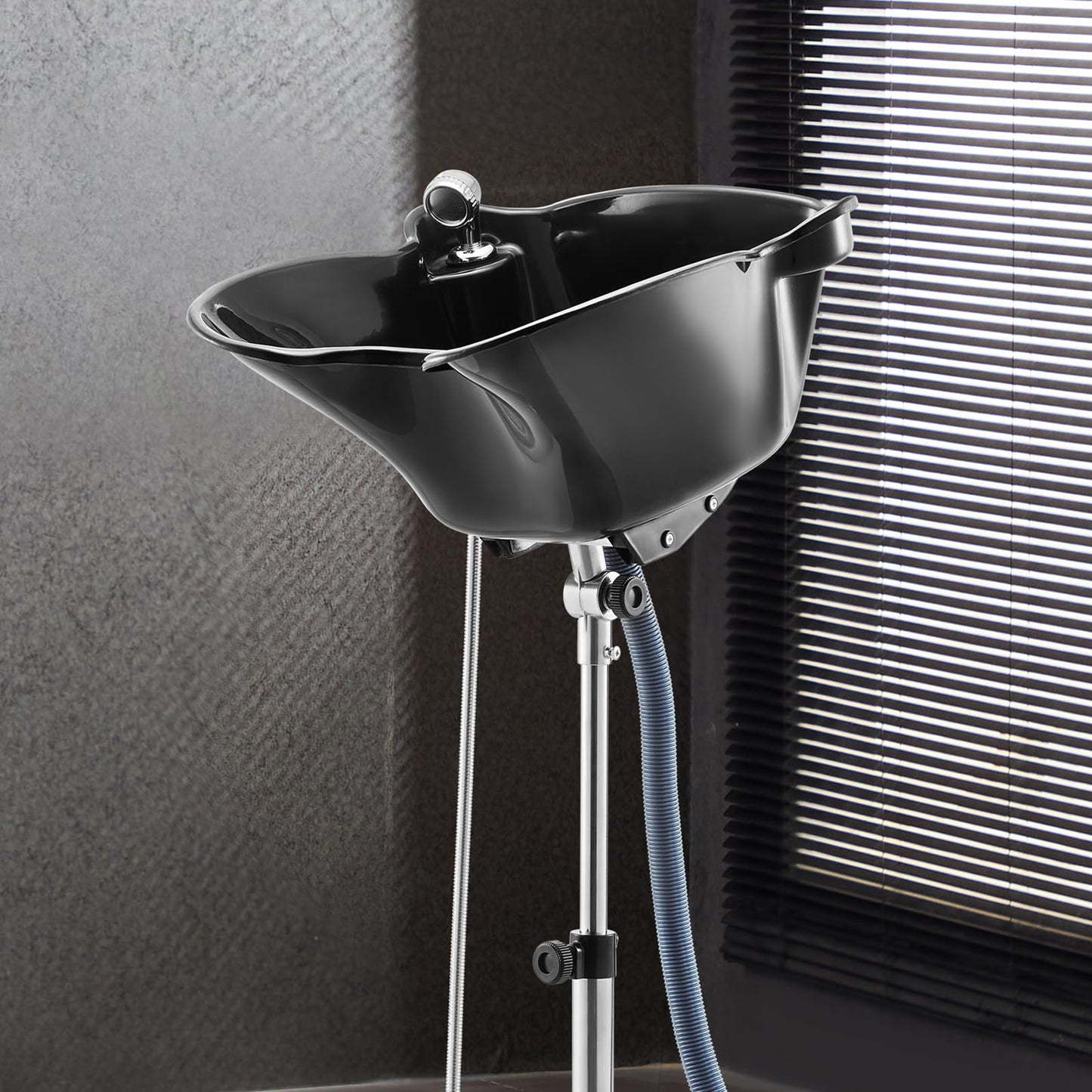Dark Slate Gray VEVOR Portable Shampoo Bowl, Deep Shampoo Sink with Adjustable Height & Angle, Includes Drain Hose, Shower Head, Lightweight Hair Wash Basin for Barber Salon Spa Center & Home Use, Black