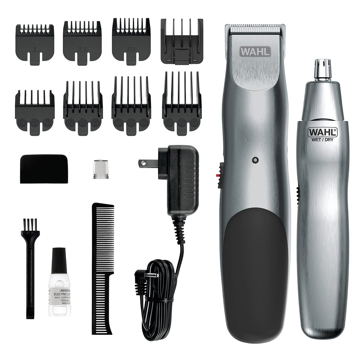 White Smoke Wahl Groomsman Cord/Cordless Hair Trimmer kit for Men for Mustaches, Hair, Nose Hair, and Light Detailing and Grooming with Bonus Wet/Dry Electric Battery Nose Trimmer – Model 5623V