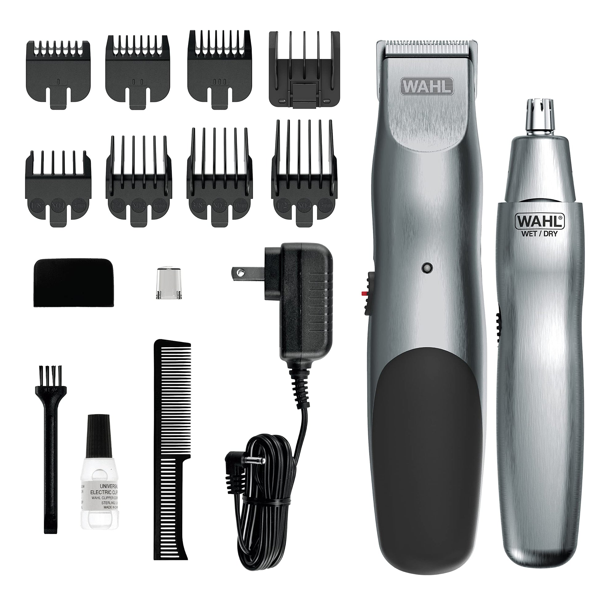 White Smoke Wahl Groomsman Cord/Cordless Hair Trimmer kit for Men for Mustaches, Hair, Nose Hair, and Light Detailing and Grooming with Bonus Wet/Dry Electric Battery Nose Trimmer – Model 5623V