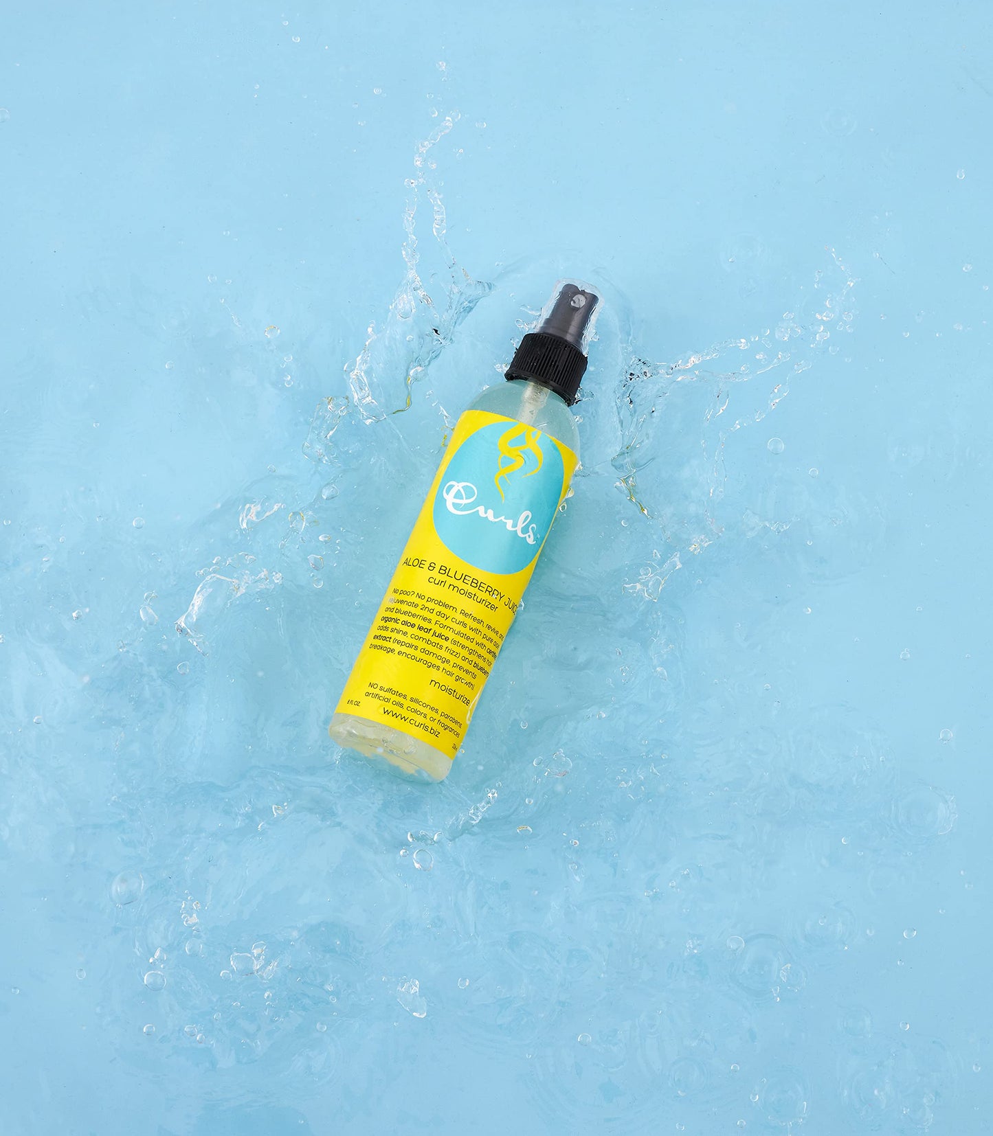 Light Blue CURLS Aloe & Blueberry Juice Curl Moisturizer (8oz) Curl Refresher Spray for Curly Hair with Organic Blueberries Extract and Aloe Leaf Juice to Revive & Rejuvenate 2nd Day Curls and Promote Hair Growth