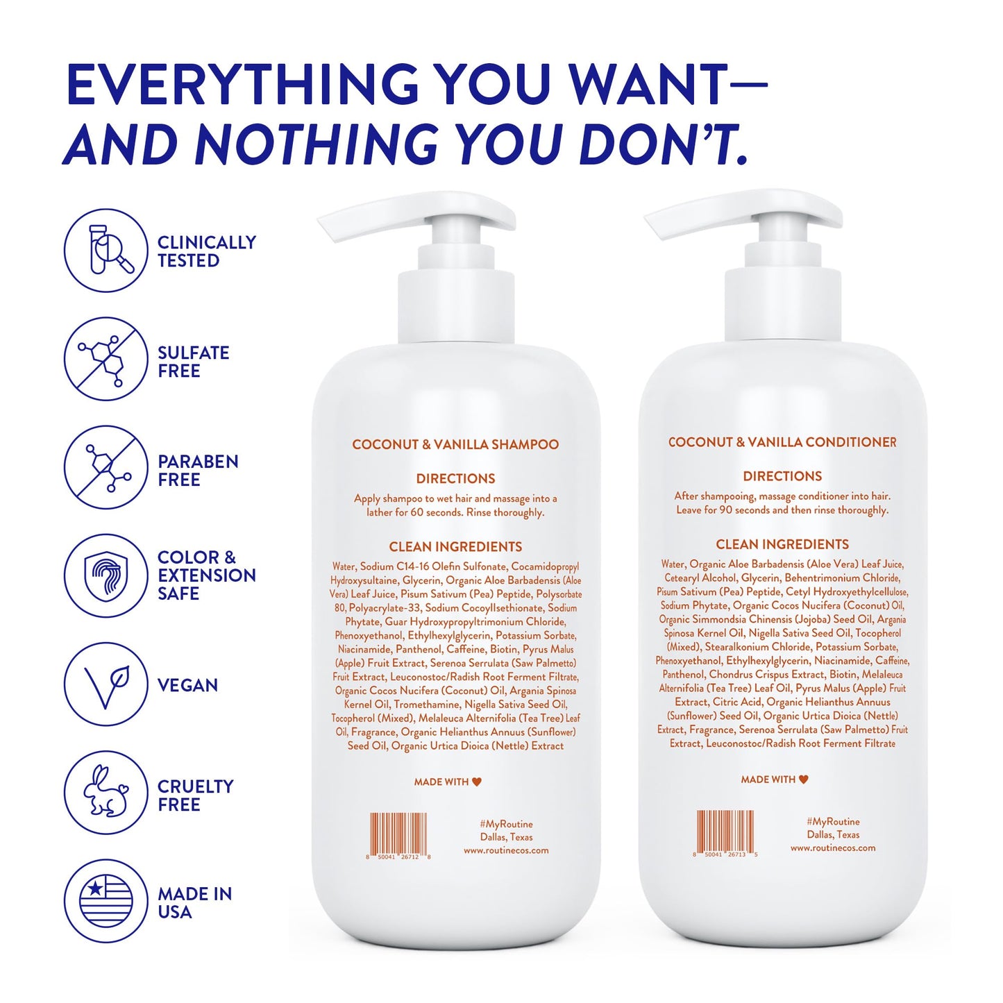 White Smoke Routine Wellness Anti-Thinning Shampoo and Conditioner Set for Thinning Hair - Biotin DHT Blocker Women & Men - Color Safe Shampoo for Hair Loss & Healthier Hair - Coconut & Vanilla (Pack of 2)