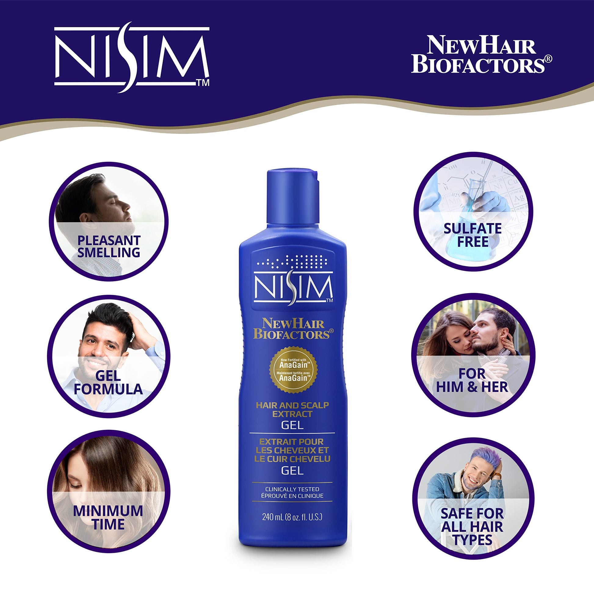 White Smoke NISIM NewHair BioFactors Hair and Scalp Gel with AnaGain - Specially Formulated for Normal to Dry Hair to Maximize Natural Growth Cycle (8 Ounce / 240 Milliliter)