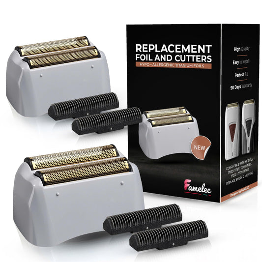 White Smoke FAMELEC Pro Foil and Cutters for Andis Foil Shaver Models TS1 17150 17235 17220 TS2 17200, Razor Blades & Gold Foil Shaver Blades Compatible with Andis Shaver Foil Replacement #17155 17160 17280
