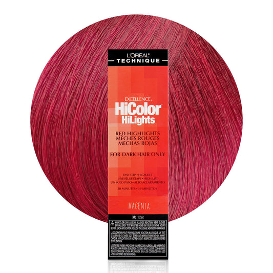 White Smoke L'Oréal Technique HiColor Red HiLights - Permanent Hair Color for Dark Hair, Intense Red Highlights, No Pre-Lightening Required, Rich, No-Drip Crème, Quick Processing Time, Magenta