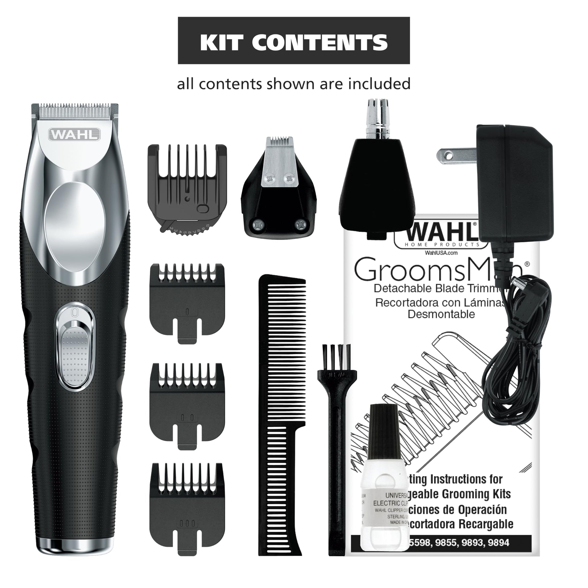 White Smoke Wahl Groomsman Pro All in One Beard Trimmer for Men, Mens Beard Trimmer Rechargeable Cordless Hair Trimmer, Includes 3 Attachment Heads for Beard, Nose, & Ear Hair Trimming - Model 5617