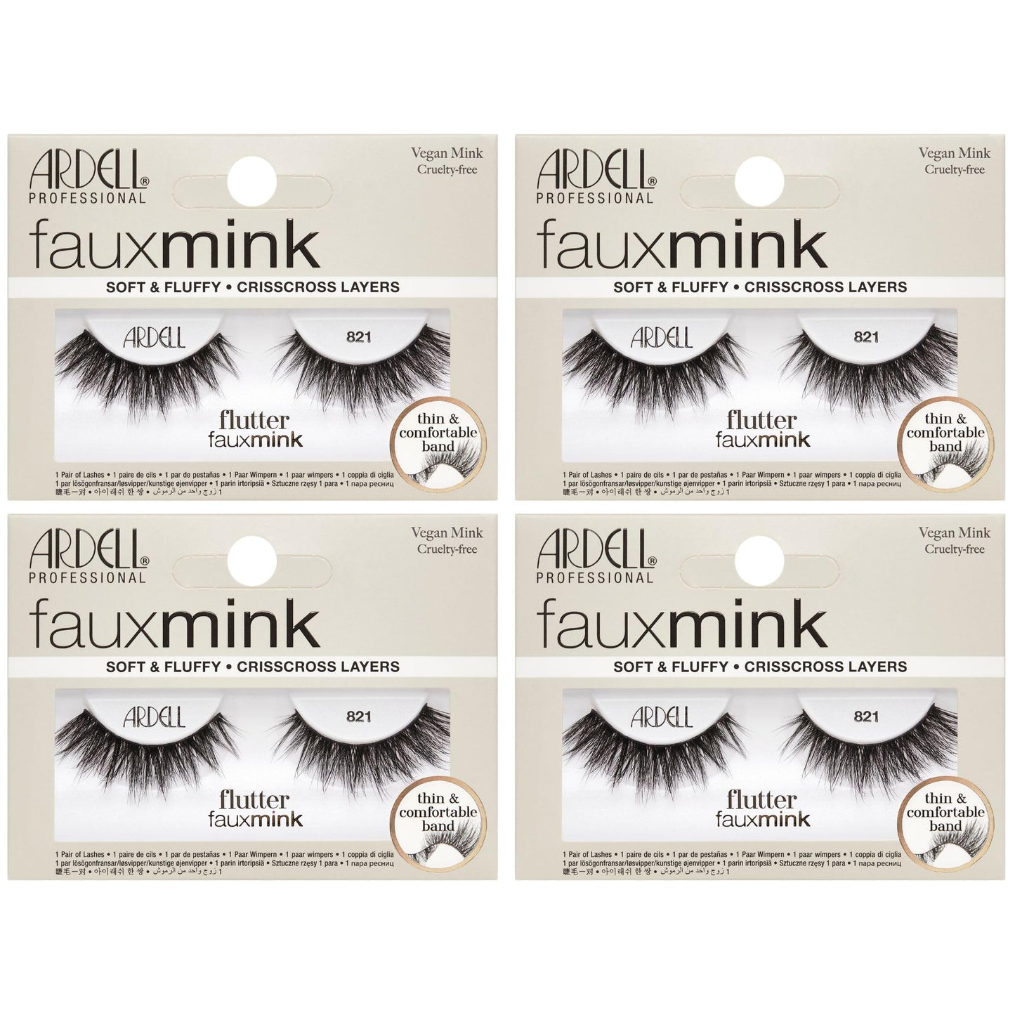 Light Gray Ardell Faux Mink Lashes 821 – Flutter, Soft & Fluffy, Wispy Lashes Strip False Eyelashes, Vegan Mink, Crisscross Falsies with Thin Band, 4 Pack