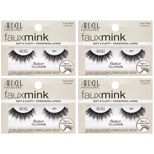 Light Gray Ardell Faux Mink Lashes 821 – Flutter, Soft & Fluffy, Wispy Lashes Strip False Eyelashes, Vegan Mink, Crisscross Falsies with Thin Band, 4 Pack