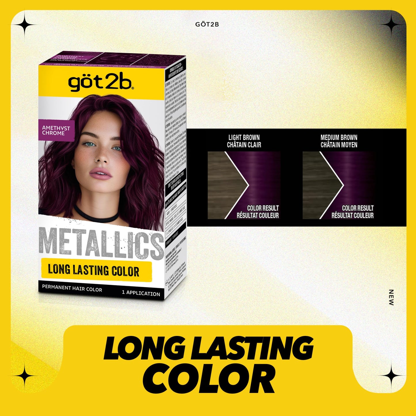 Seashell got2b Metallics Permanent Hair Dye, Amethyst Chrome M69, Hair Color for Women & Men, Formulated with Metallic-Shine Booster for Cool, Shimmering Tones, Lasts Up to 30 Washes, 1 Kit